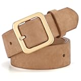 Women’s Leather Belts for Jeans Pants Dresses Fashion Ladies Black Belt with Square Buckle