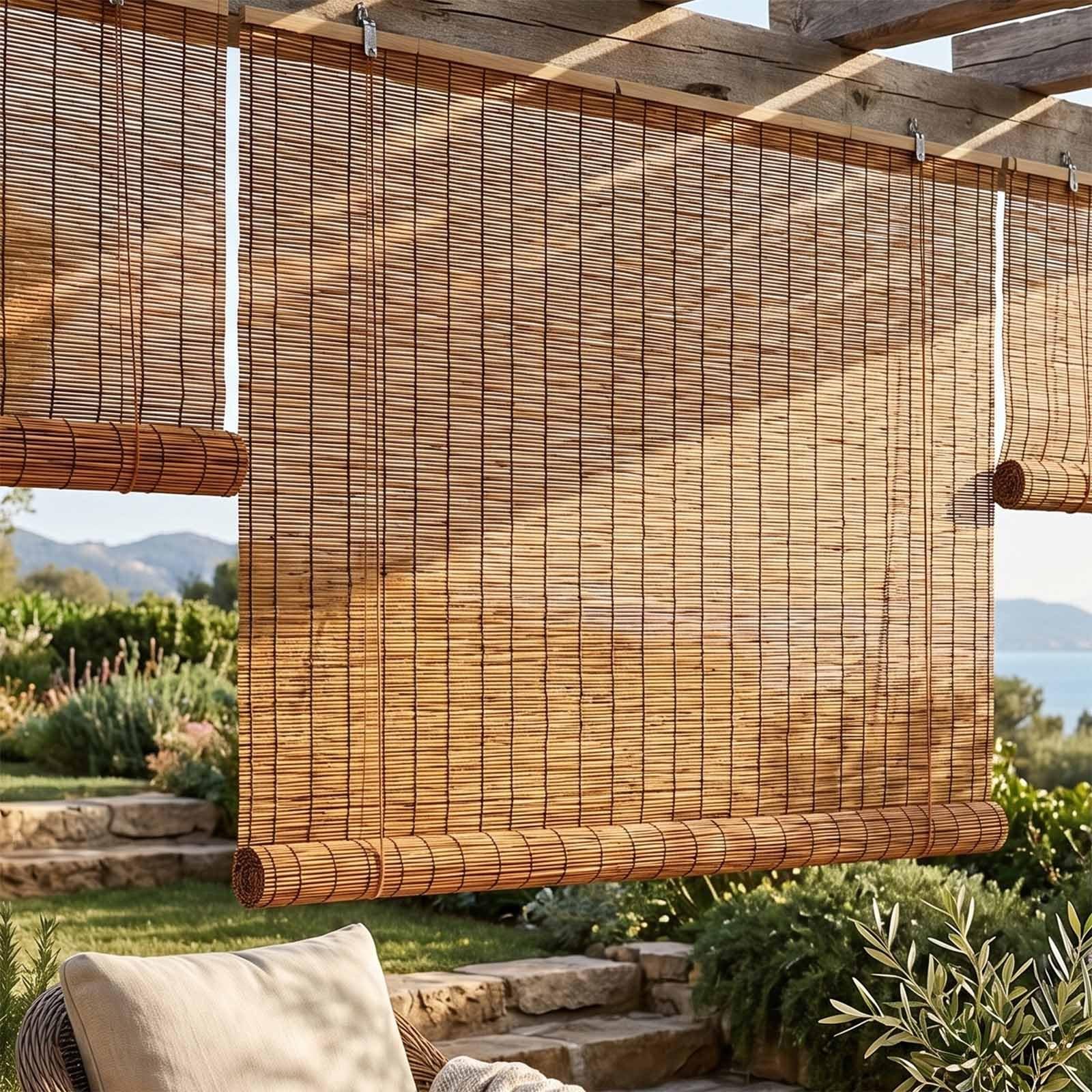 Store en roseau naturel imperméable et résistant aux intempéries pour fenêtre et terrasse