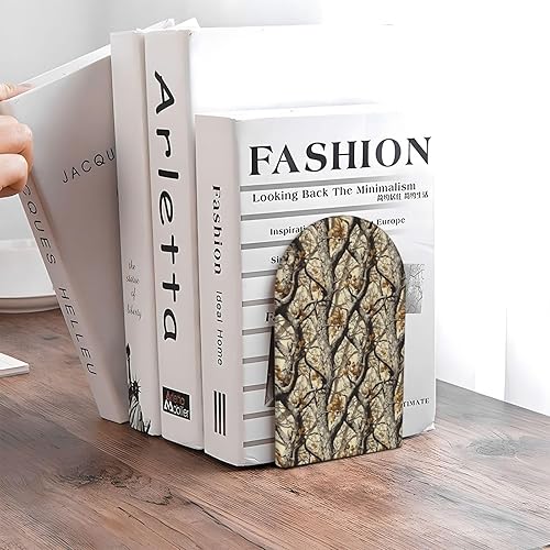 Miniatura 5 de Book Ends for Shelves 1 Pair - Retro Branches Print Wood with Metal Base Bookends for Heavy Books, Book Stand Organizer Holder for Books Movies Cds