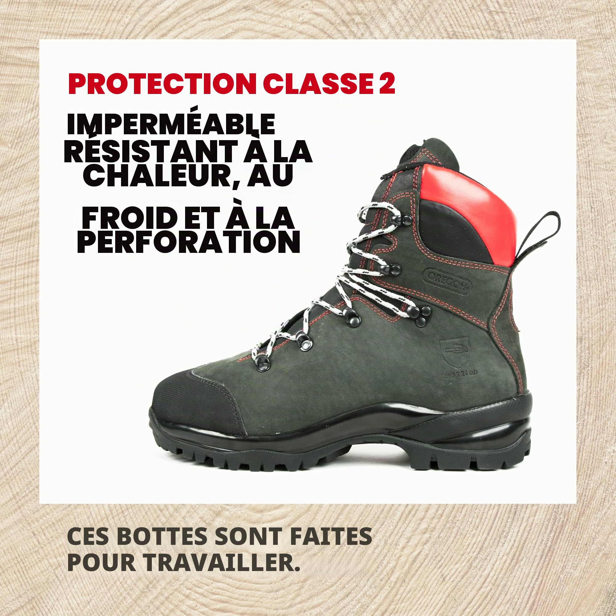 OREGON - Chaussures de Sécurité pour Tronçonneuse de Classe 1/2, Bottes Imperméables en Cuir Nubuck Véritable Haute Qualité, Résistantes Chaud Froid, Chaussures pour Bûcherons