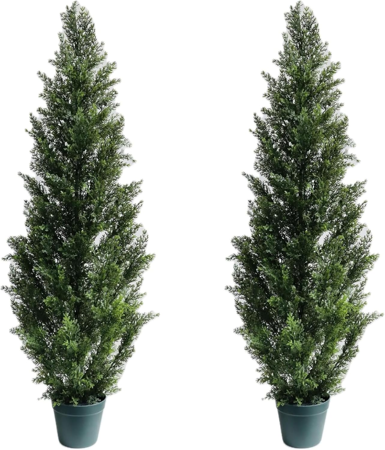 4 Feet Outdoor Artificial Topiary Cedar Tree, Set of 2 UV Resistant Potted Faux Cedar Trees for Outdoors and Indoors, Decorative Fake Shrubs Topiary Trees for Home Living Room Front Door Decor 4 feet Green