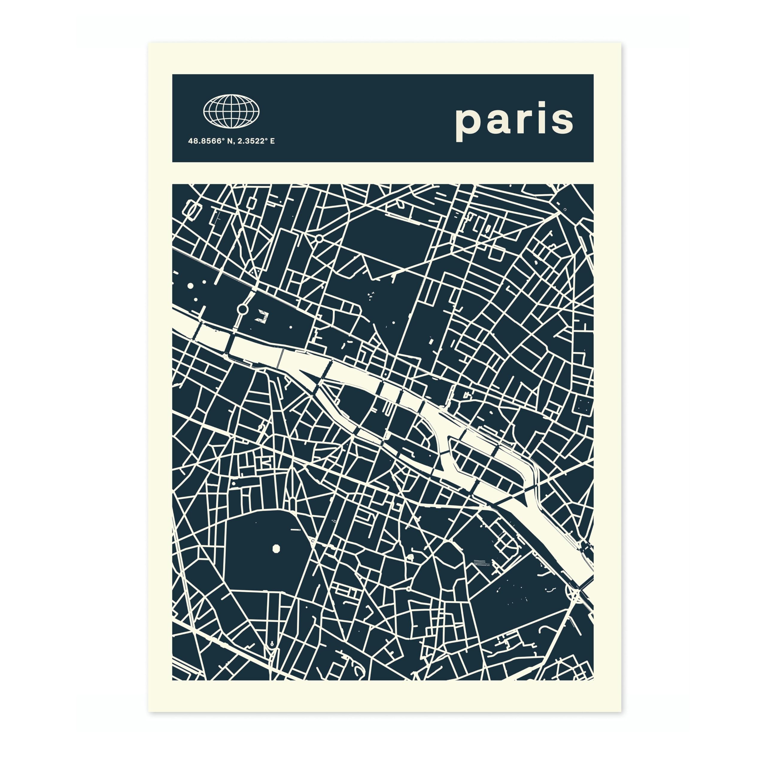 Paris Minimalist City Maps Poster, City Coordinates Print, Landmark Apartment Home Decor, A4 (Print Only) - 29.7x21cm โ image 1