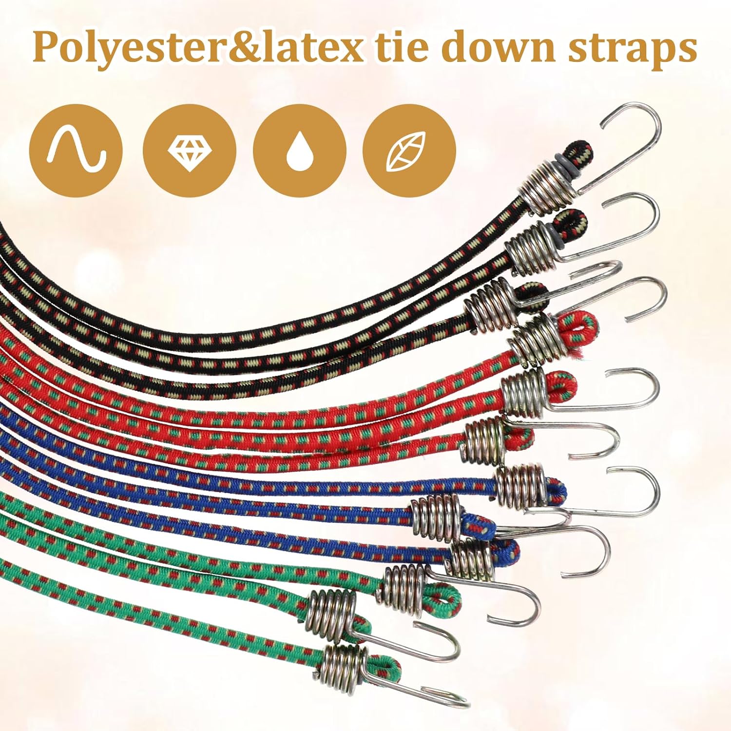 12 PCS Short Bungee Cords with Hooks, 10 Inch Mini Rubber Bungee Cords, Small Bungees with Hooks for Kayaking, Camping, Outdoor Tent, Bike Cargo