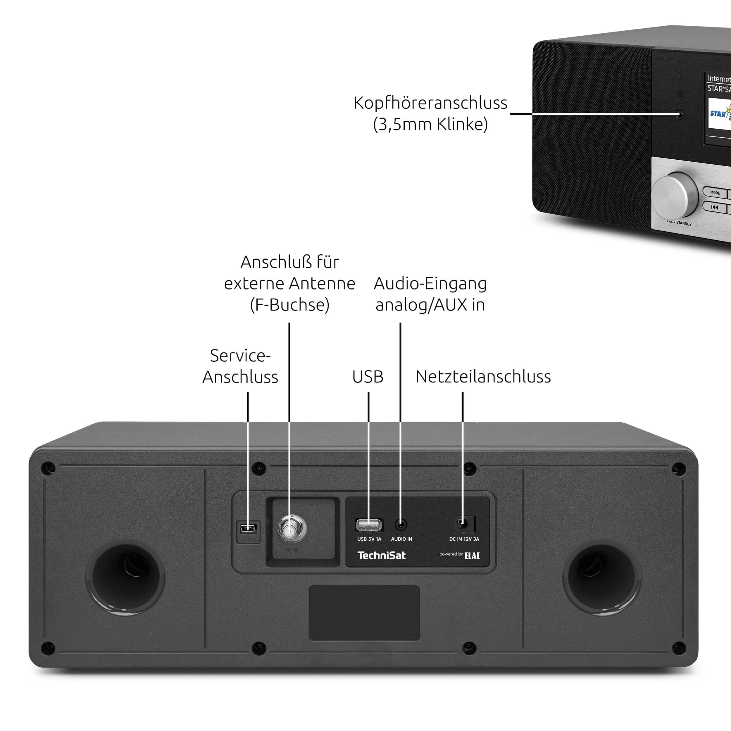 TechniSat DIGITRADIO 4 IR - Stereo Internetradio (DAB+, UKW, Bluetooth-Audiostreaming, Kopfhöreranschluss, AUX-Eingang, Wecktimer, TFT Display, 20 Watt RMS, Elac Lautsprecher, Made in Germany) schwarz