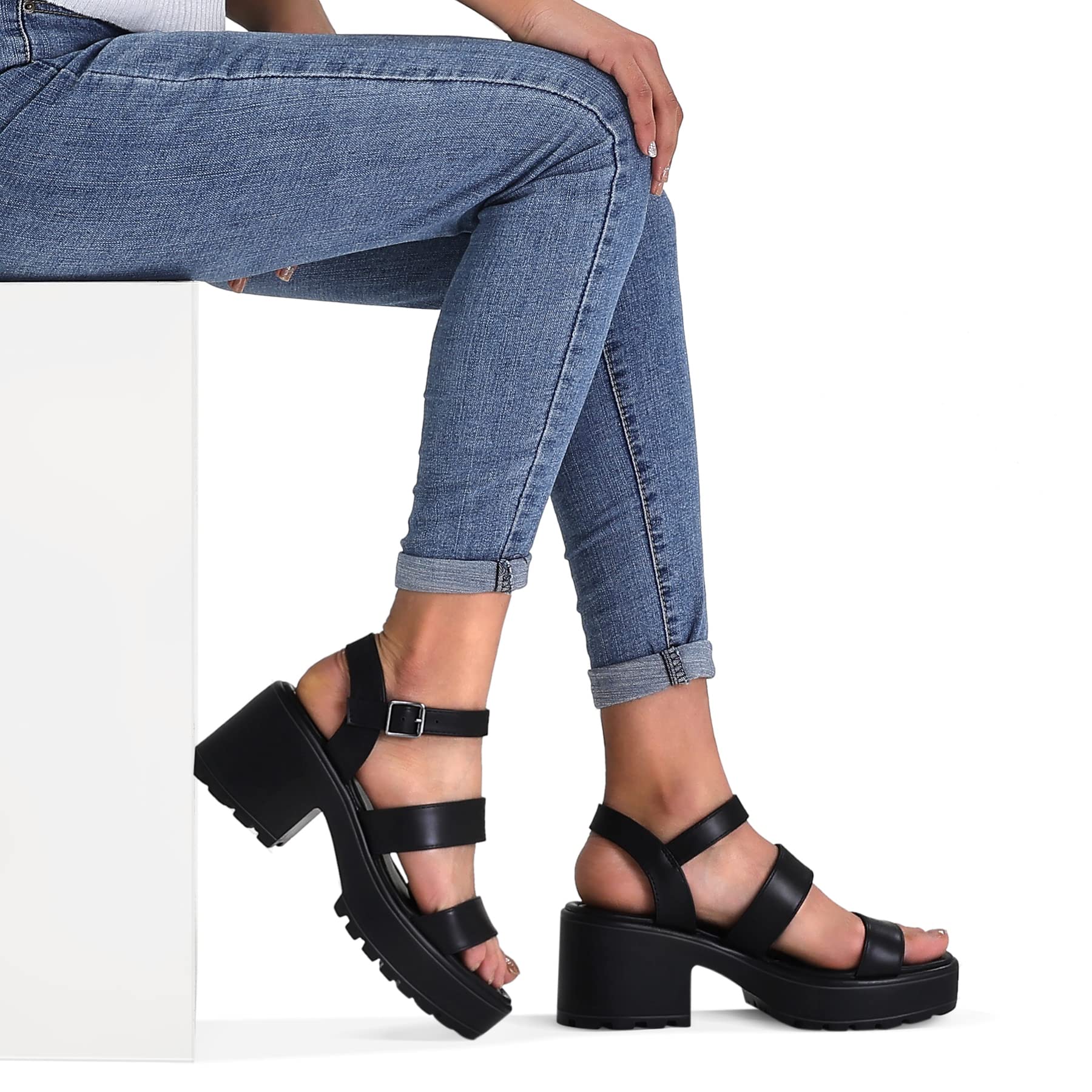 Snapklik.com : Mysoft Womens Platform Sandals Ankle Strap Open Toe Lug ...