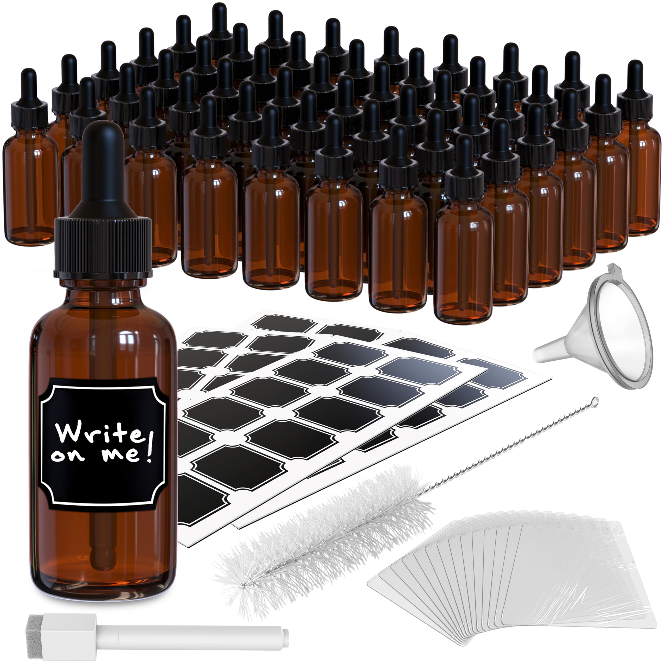 Nevlers 48PK 1 Oz Amber Glass Bottles with Dropper | Leakproof 30ml Glass Tincture Bottles with Dropper Set for Use as Liquid Medicine Dispenser, Serum Travel Container & Home Apothecary Supplies
