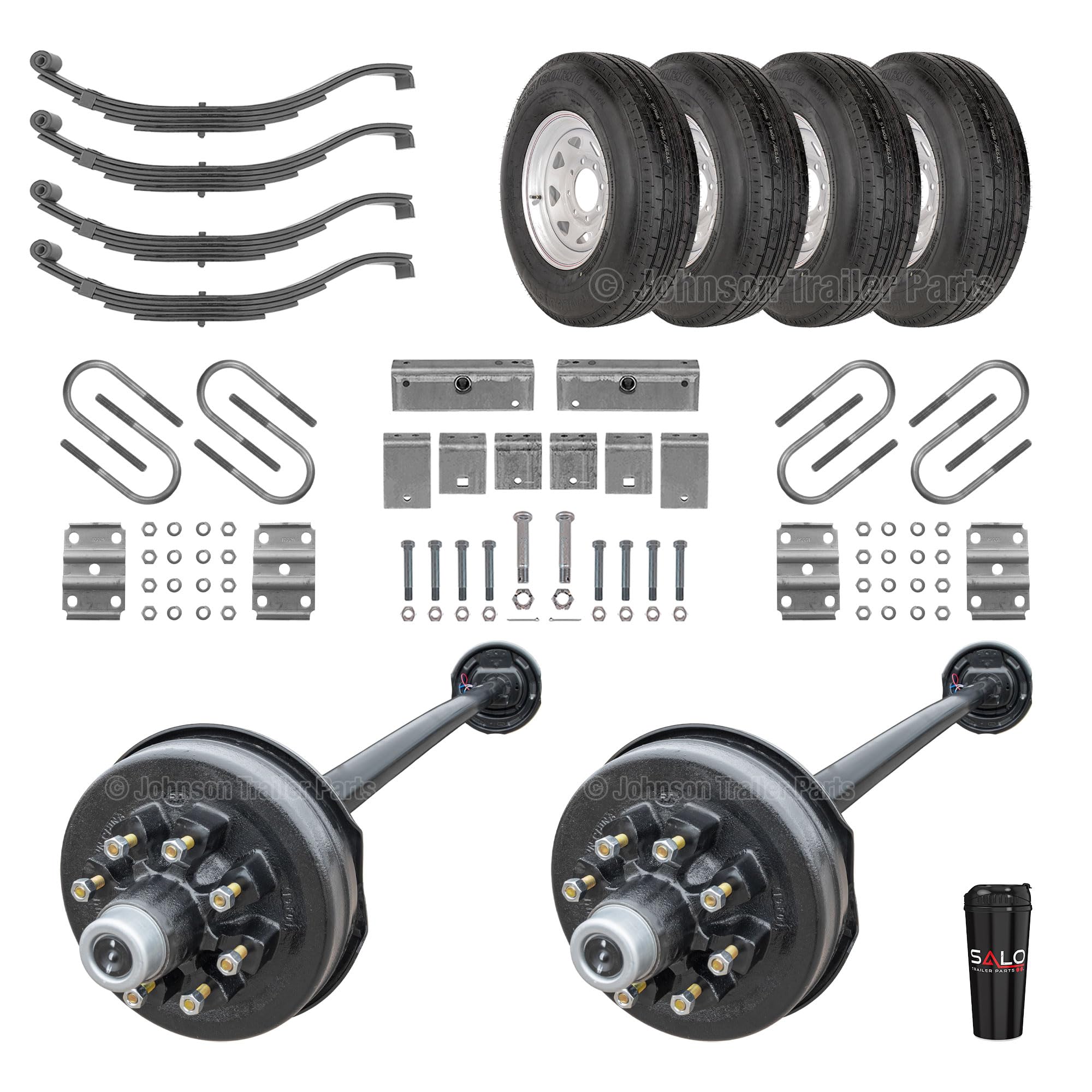 Tandem 7,000 lb Electric Brake Trailer Axle Kit with Slipper Springs & ST235/80R16 Tires – 14,000 lb Capacity | 8-Lug Wheels (89
