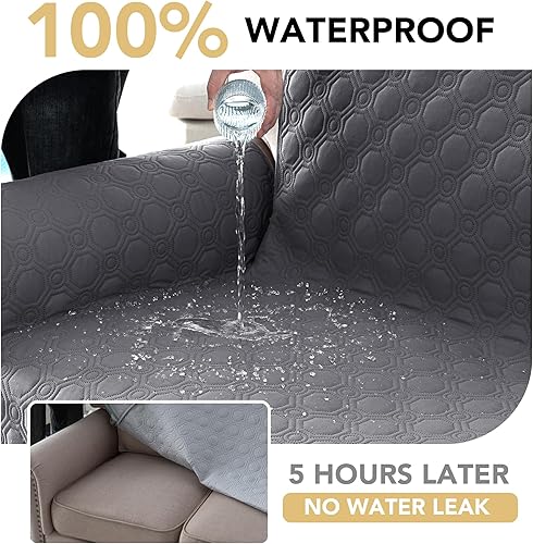 Miniatura 4 de H.VERSAILTEX Funda de sofá 100% impermeable, gruesa y duradera, protector de muebles, funda de sofá lavable con correas antideslizantes y elásticas