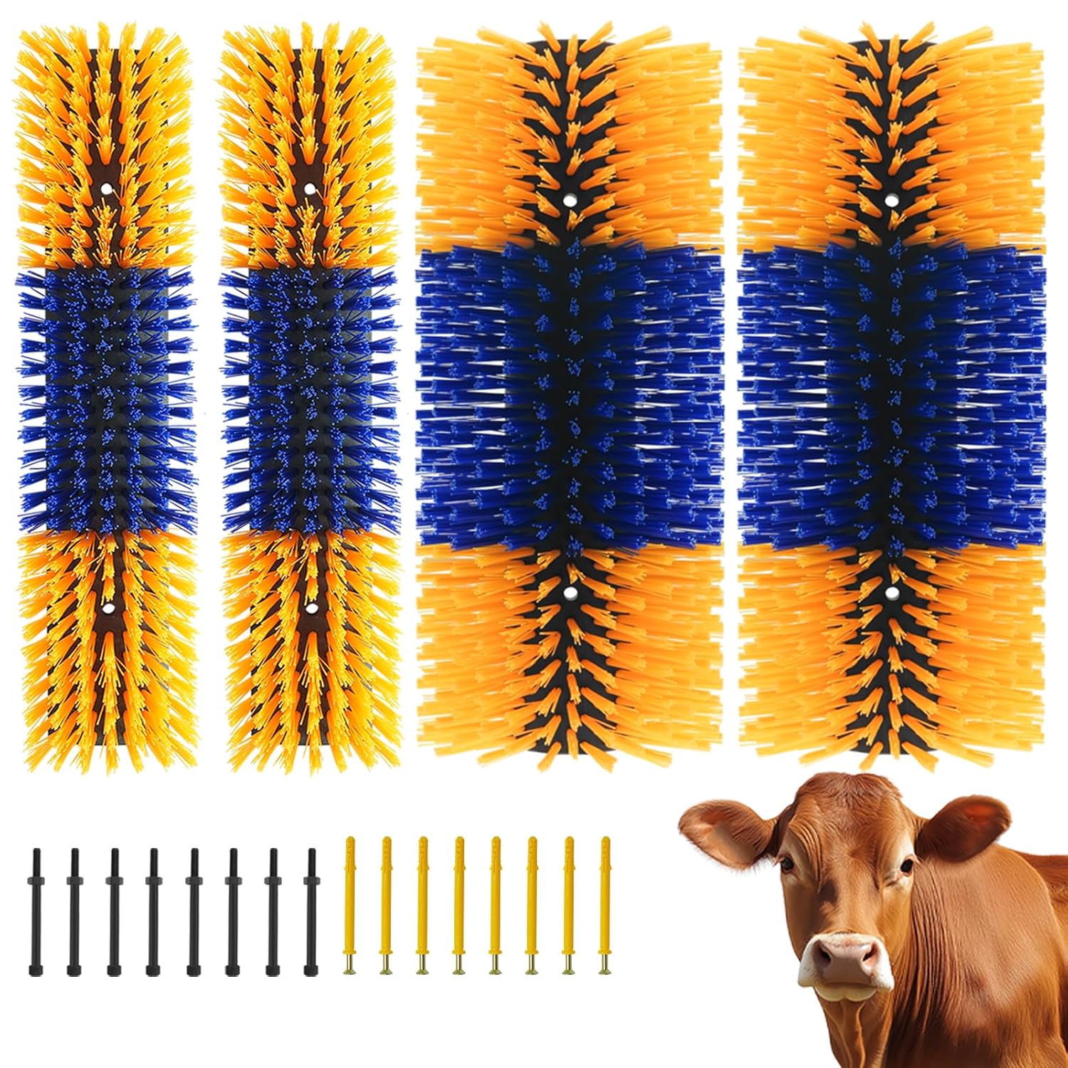 4PCS Livestock Scratching Brush Goat Scratching Tool Post Massage Grooming Brush with 8 Screws for Animals Back Scratcher Itch Brushes for Cattle, Sheep, Horses, Pigs,Cow(4, Yellow)