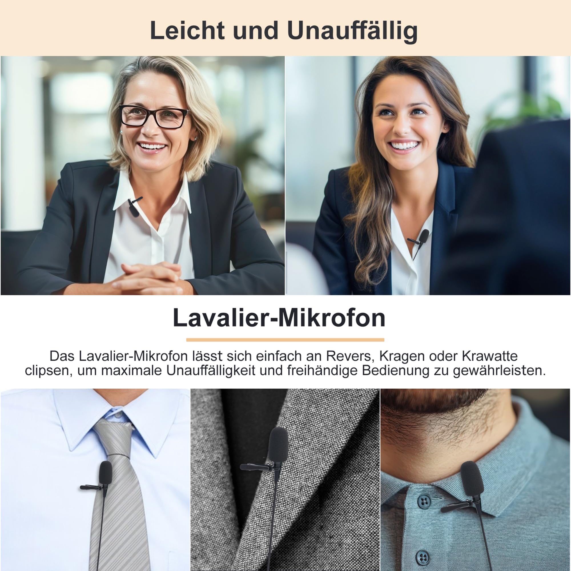 Lavalier-Mikrofon, Nieren-Kondensator Ansteckmikrofon kompatibel mit AKG/Samson Wireless Systemen, Mini 3 Pin XLR Stecker, ideal für Vorträge, Theater und Schauspieler