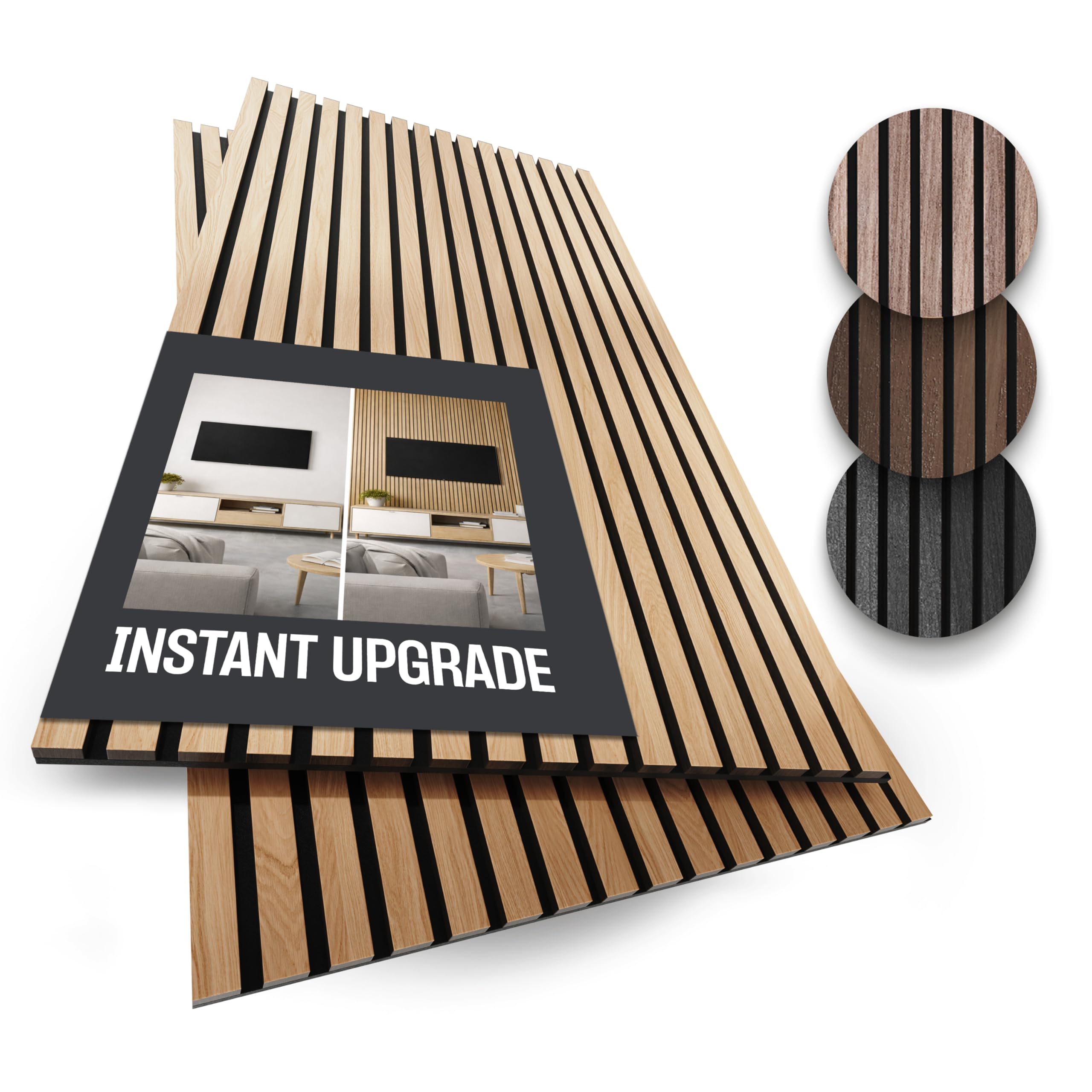 2-Pack Wood Panels for Wall - Acoustic Wood Slat Wall Panels, Soundproof Wooden Paneling for Interior Decor