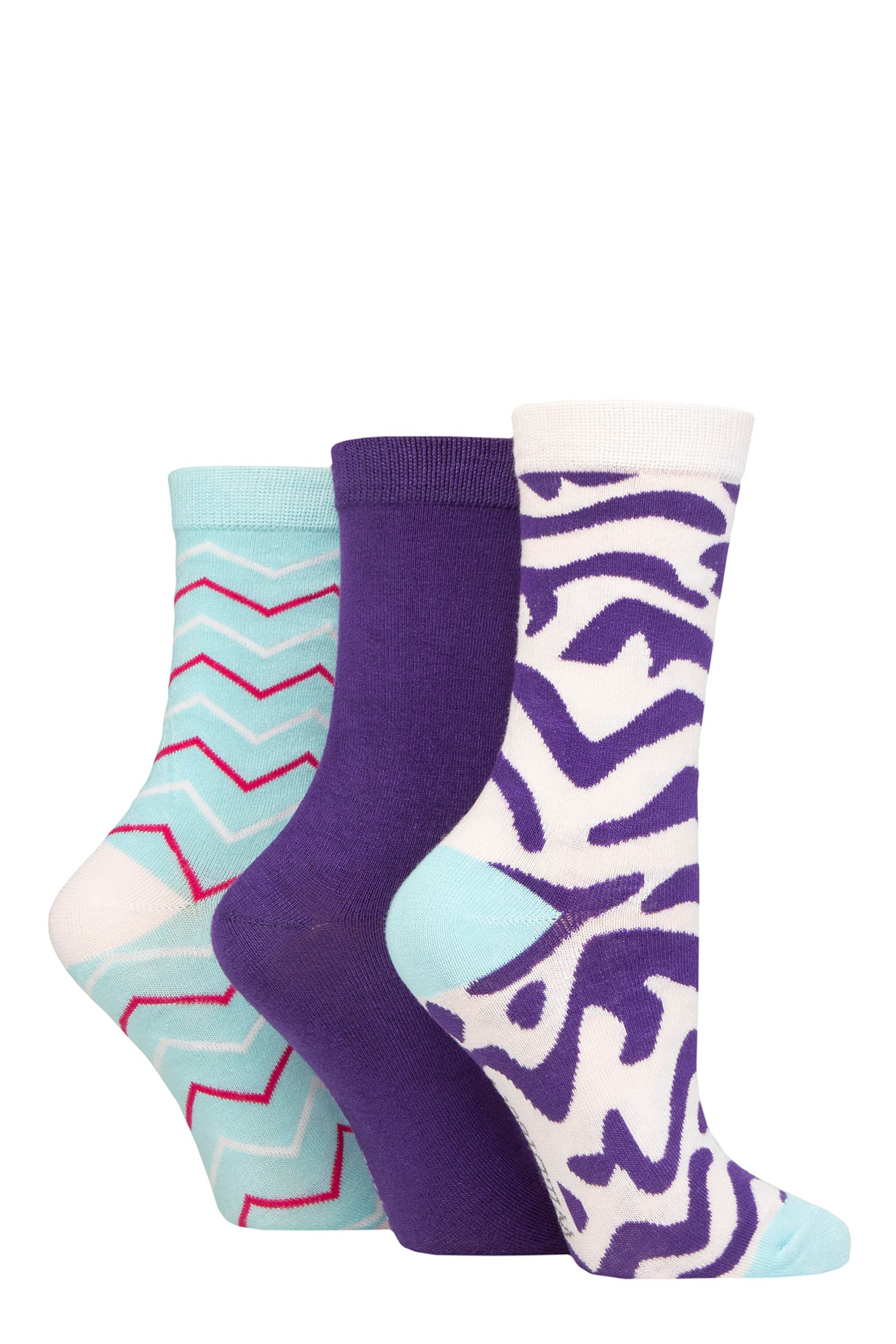 SockShop Wildfeet Ladies Bamboo Socks -Patterned Fun and Colourful Soft Breathable Socks Multipack of 3 Pairs (UK, Numeric, 4, 8, Regular, Regular, Animal Print Purple)