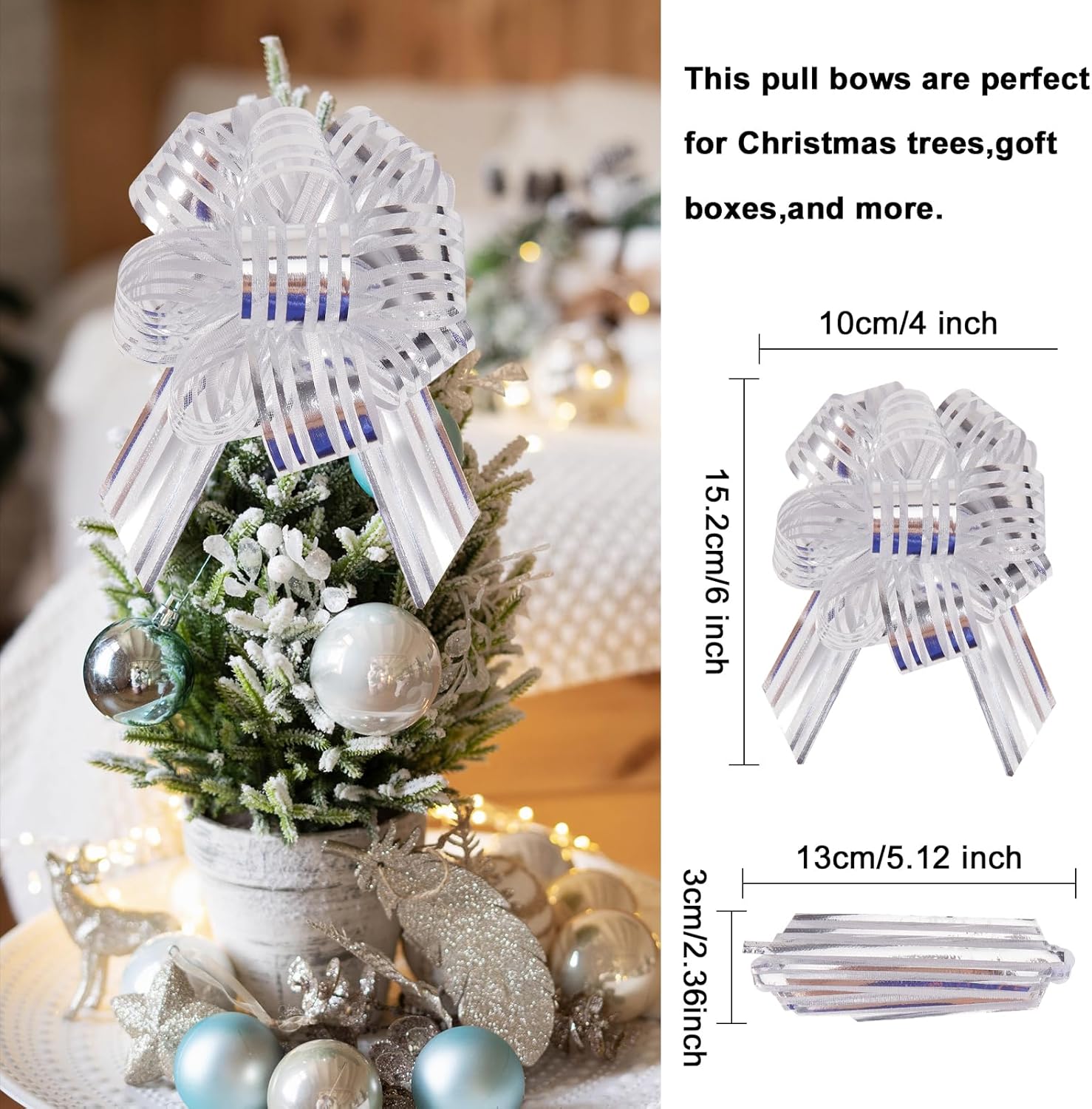 Gift Bow Warp Ribbon Pull Bows for Gift Wrapping Present Christmas Wedding Baskets Valentine‘s Day Flowers Holiday Decor Gift Boxes (Gold,Silver-A, 6 Inch) - Image 2