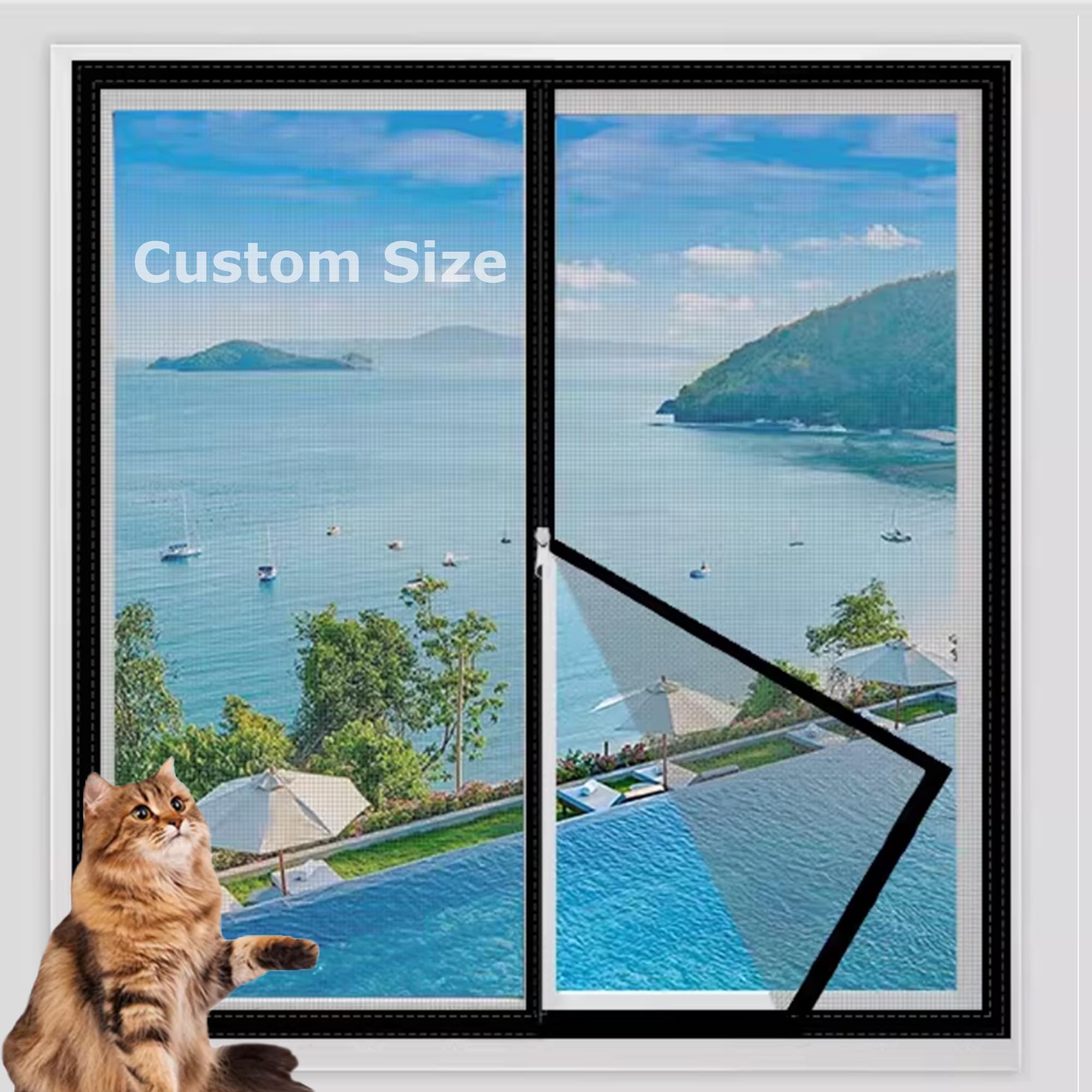 Fly Screen for Windows, Custom Size Window Screen Mesh, Mosquito Fly Insect Mesh, Cats Safety Net with Self-Adhesive Tapes, Pets Protection Netting