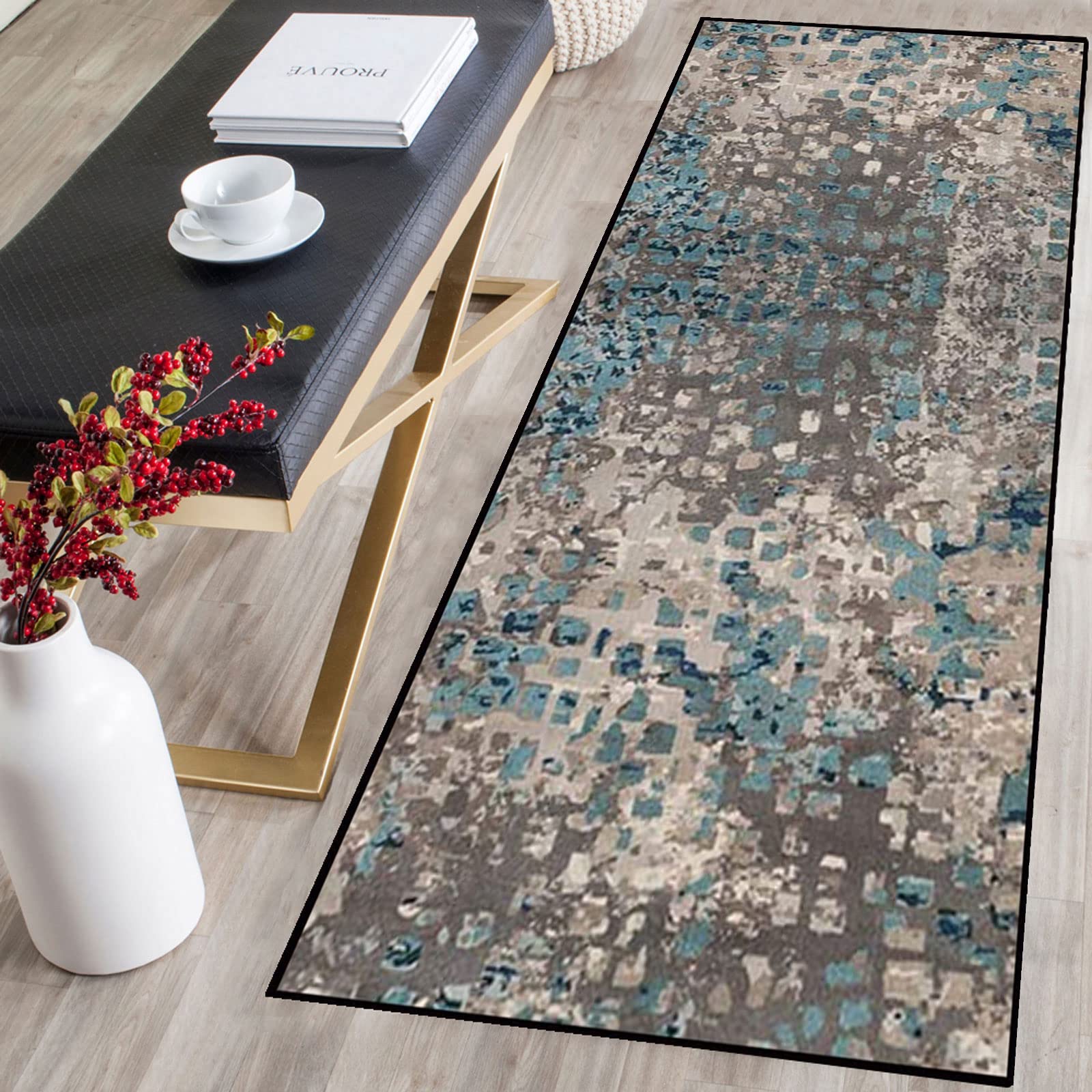 Teppichläufer Modern Küchenläufer Niederflor Flurläufer,Bunter Modern Geometrisch rutschfest Waschbar,für Korridor,Schlafzimmer,Innen Wohnzimmer,Küche - Anpassbar