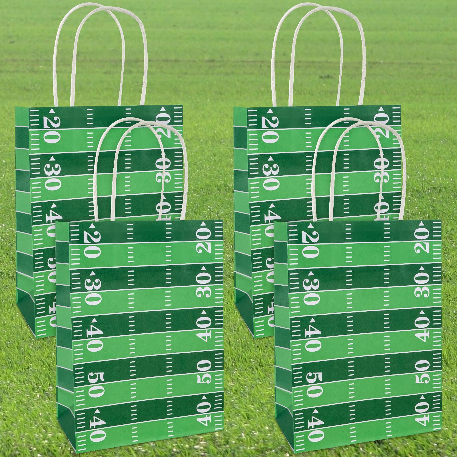 Hxezoc 12 Pieces Football Gift Bags with Handle, Football Field Paper Treat Candy Bag Sport Favor Bags for Football Theme Birthday Party Decoration Supplies