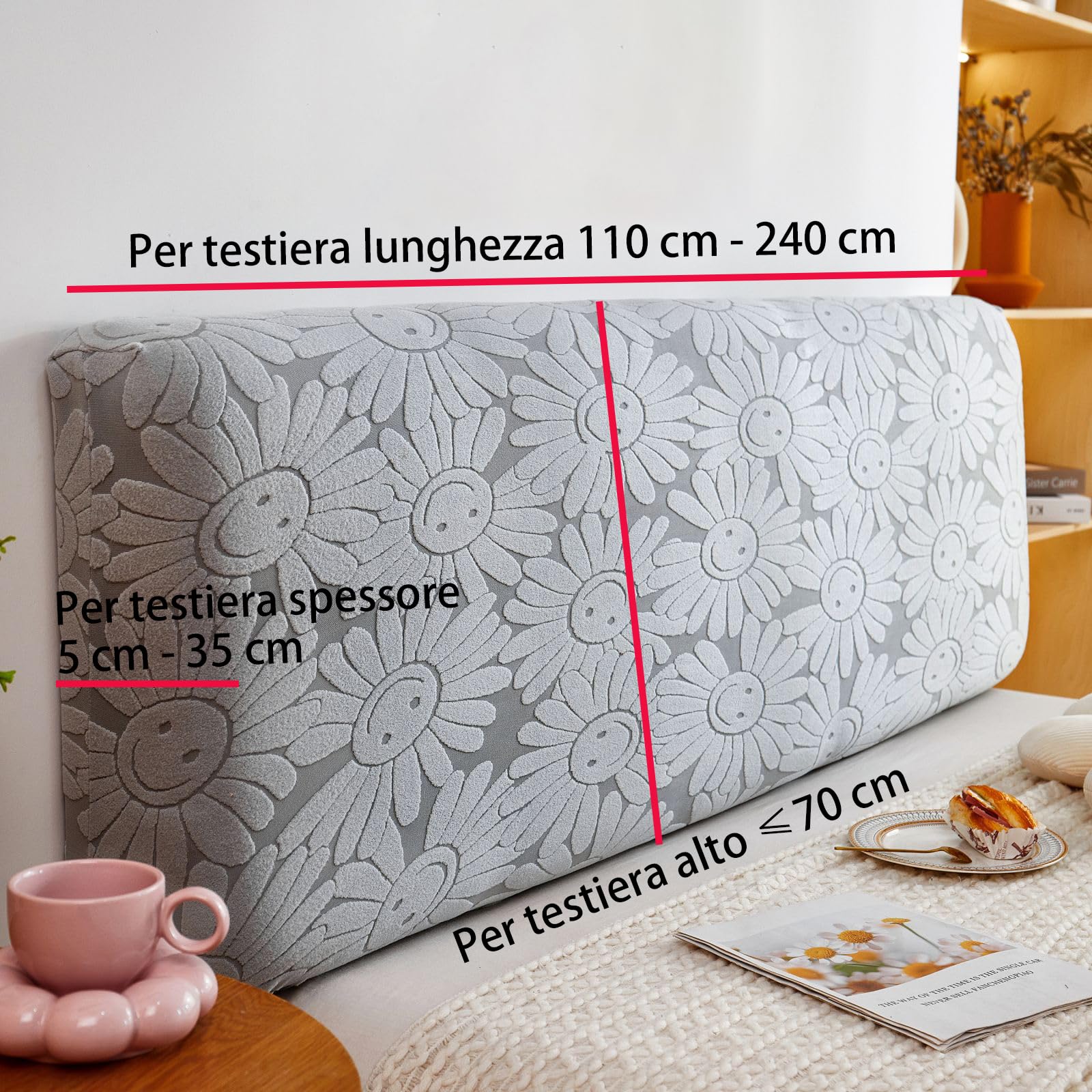 WSGJHB Copri Testiera Letto Matrimoniale, Copritesta Elastico Protezione Copritestiera Stampa Tinta Unita 170-190 cm Grigio Chiaro