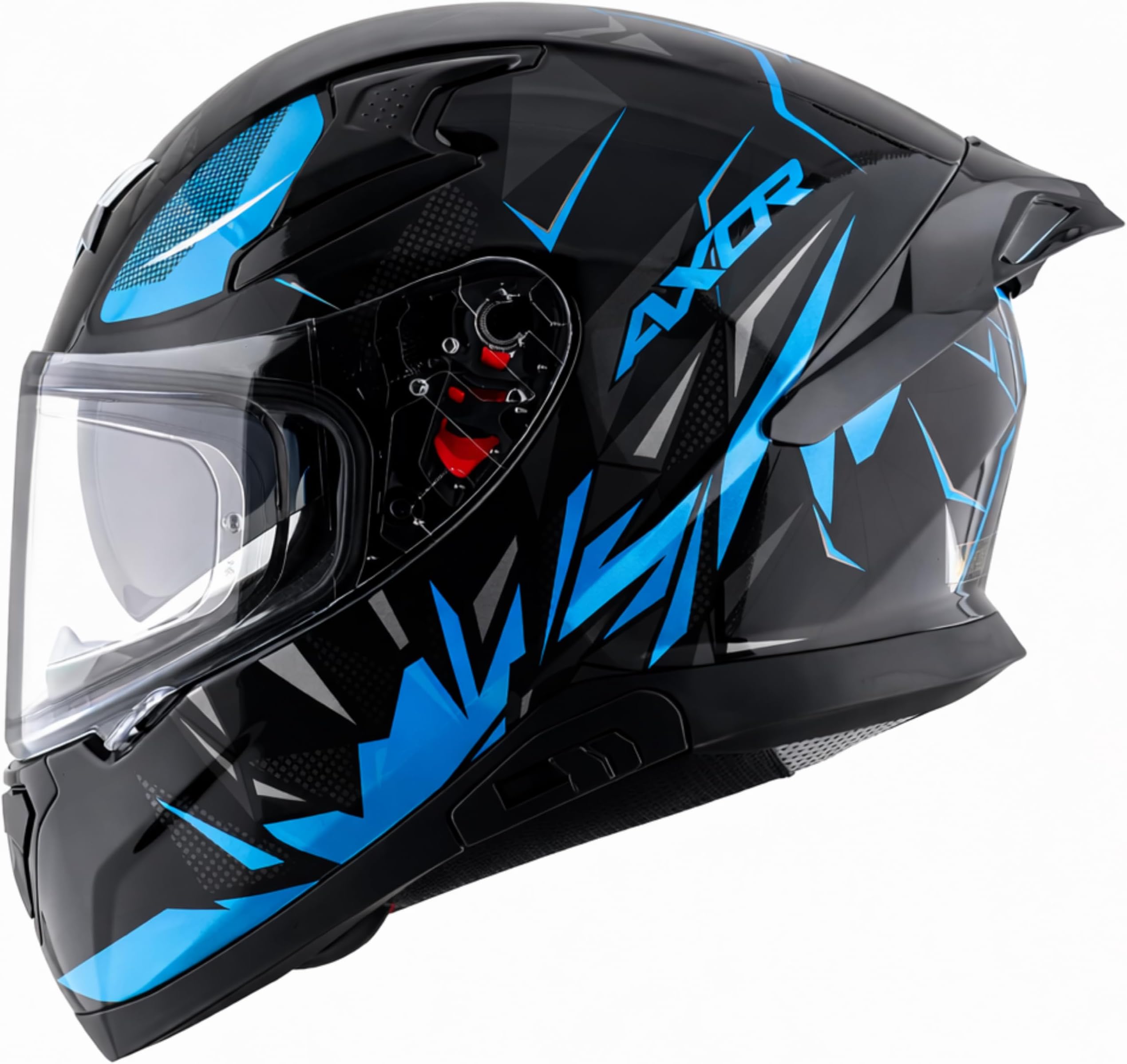 Axor Apex Hunter ISI ECE DOT Certified Full Face Dual Visor Helmet for Men and Women with Pinlock Fitted Outer Clear Visor and Inner Smoke Sun Visor Black Neon Blue Helmet-L