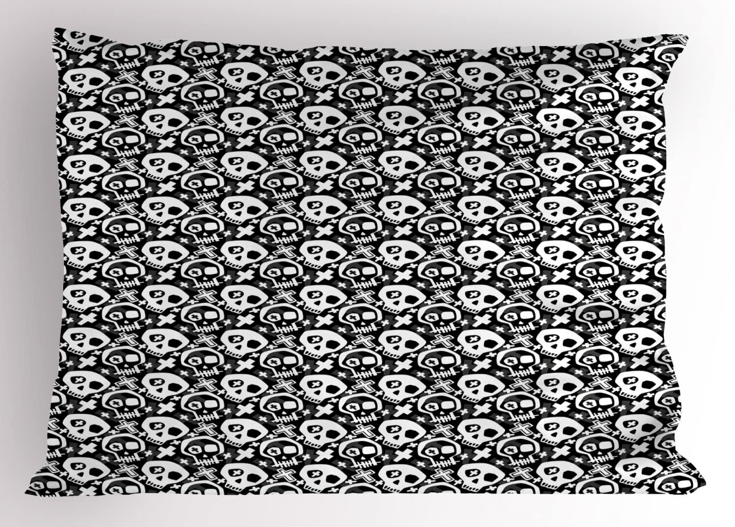 Lunarable Skull Pillow Sham Set of 2, Contemporary Goth Themed Continuous Pattern with Skeleton Heads, Quality Microfiber Bedding Item for All Seasons, 30