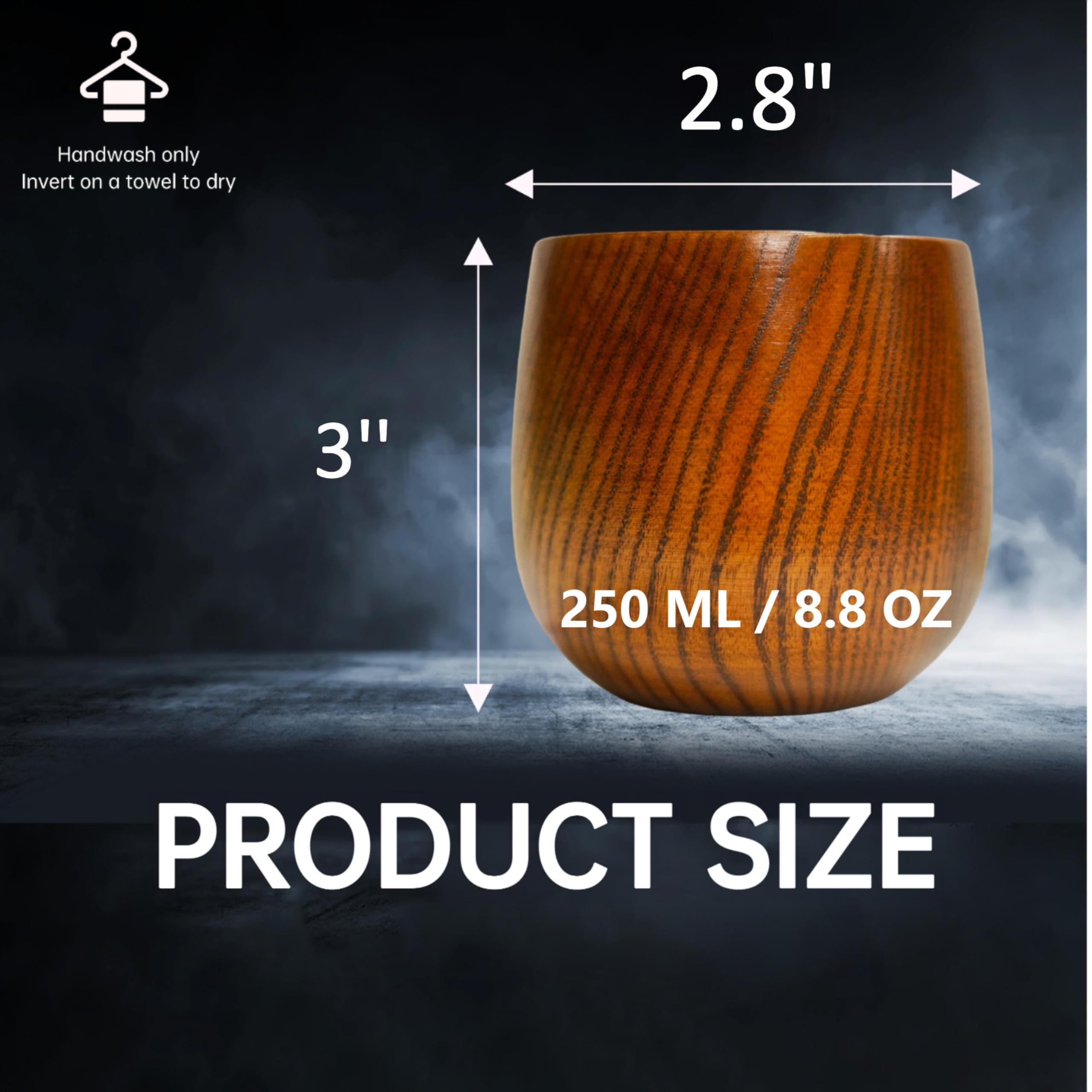 Tazas de té de madera, tazas de agua hechas a mano de madera natural