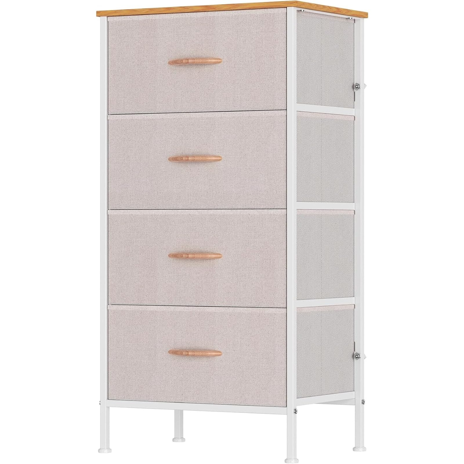 Feonase Chest of Drawers with 4 Fabric Drawers, Large Bedroom Dresser with Wooden Top & Sturdy Metal Frame, Tall Storage Organizer Unit for Bedroom, Living Room (Beige)