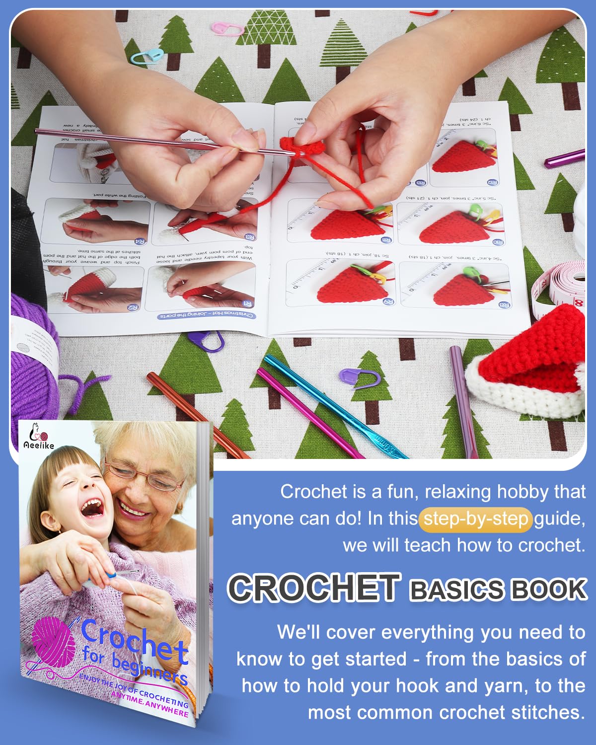 Aeelike Crochet Kits for Adults Beginners Crochet Kit with 12Pcs x 25g Crochet Yarns Instruction Ergonomic Metal Crochet Hooks 2mm-10mm Knitting Accessories Storage Bag Crochet Starter Kit - Image 2