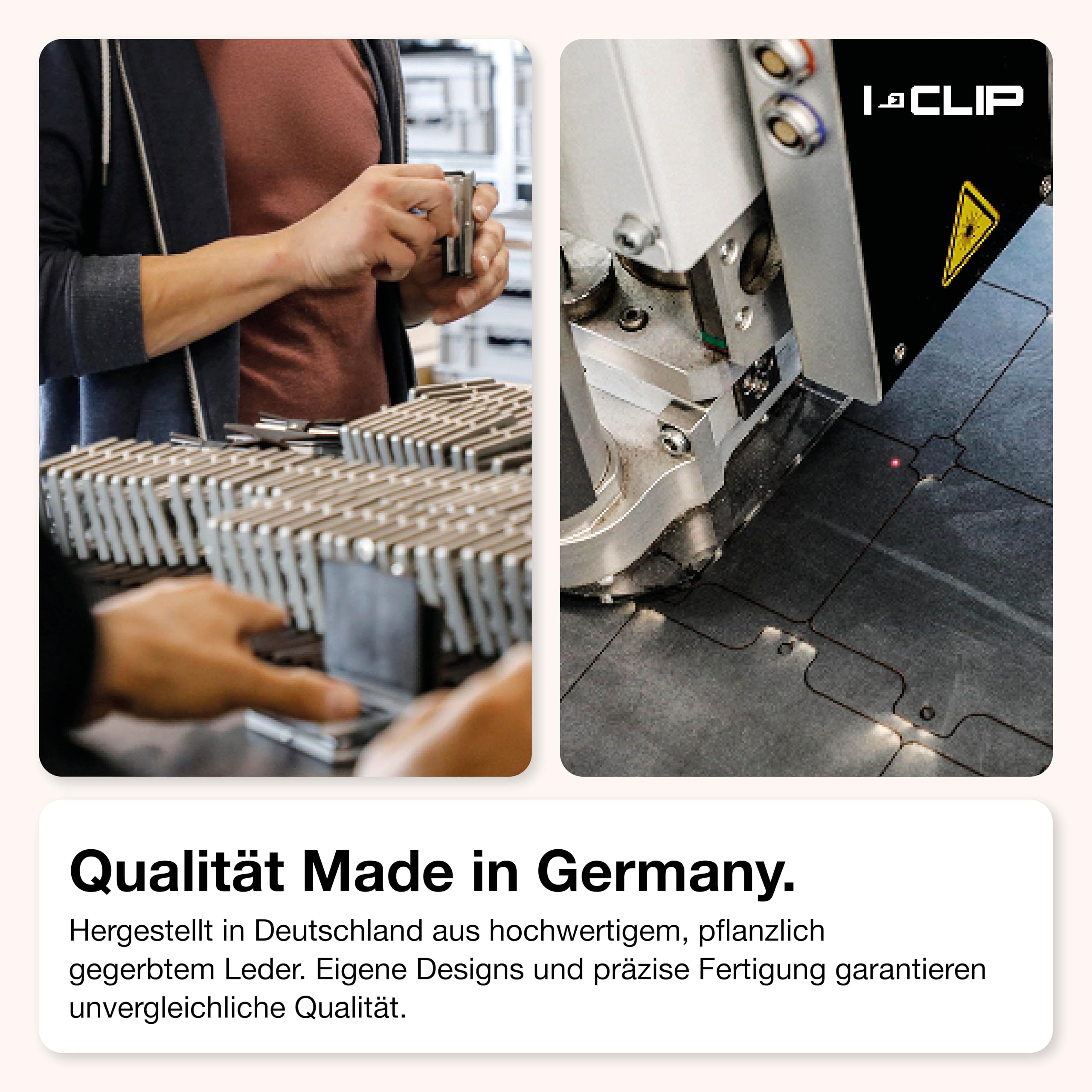 I-CLIP Original Geldbörse mit Münzfach - Damen - Leder Portemonnaie - mit Geldklammer - hochwertiger Geldbeutel - Slim Wallet - Silberner Rahmen - Rosa Leder - Bernardette