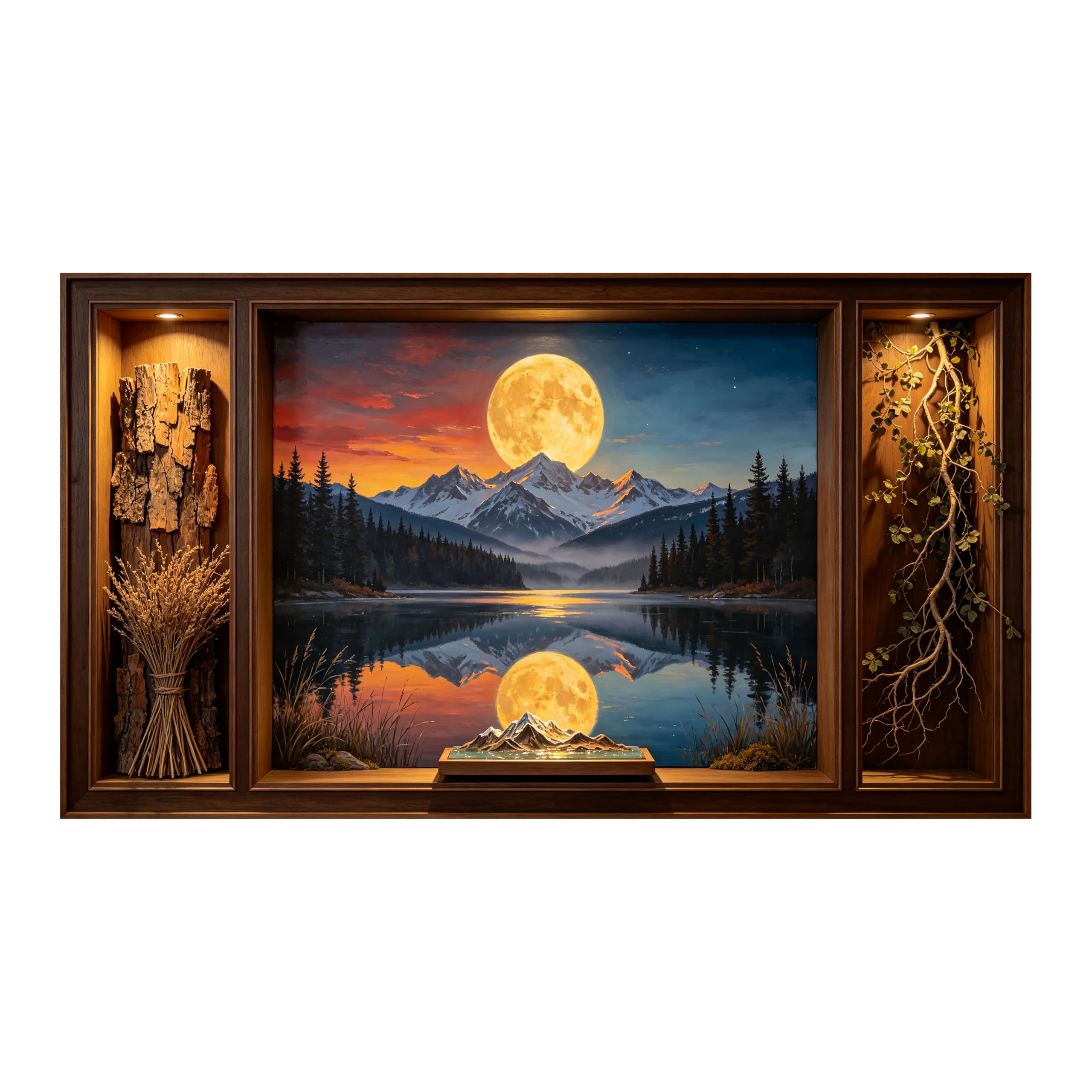 Yzpallescene Art260711119 3D Framed Wall Art Moonlit Mountain Lake Landscape Rustic Panoramic Large Size Selfadhesive Removable Wall Decor Prints Artwork For Living Room Bedroom Office