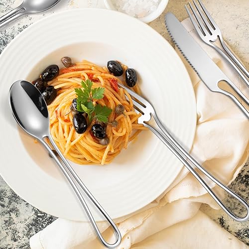 Miniatura 9 de A  HOUSEWARE Hollow Handle Flatware Set for 4 Silver Polish Stainless Steel Silverware 20 Pieces Forks Spoons and Knives Durable Safe Dishwasher