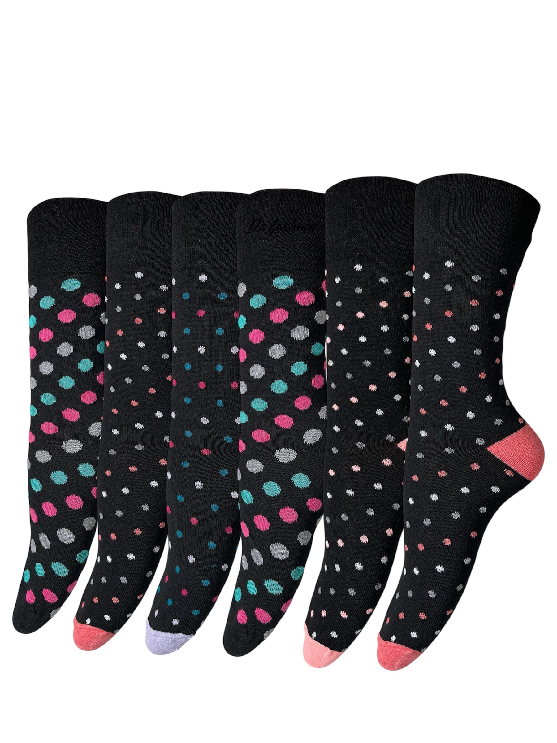 Qz Fashion Women's Multicolour 6 Pairs Loose-Top Non-Elastic Socks, (Pack Of 6) Cotton, Bright Colours Diabetic Socks Uk Size 4-7, Eur Size 37-42 (Polka Print, Cotton)