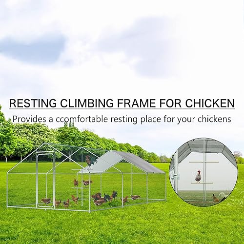 Miniatura 3 de Gallinero de metal grande con marco de escalada jaula para aves de corral con cubierta impermeable y anti-UV, gallinero de acero galvanizado con