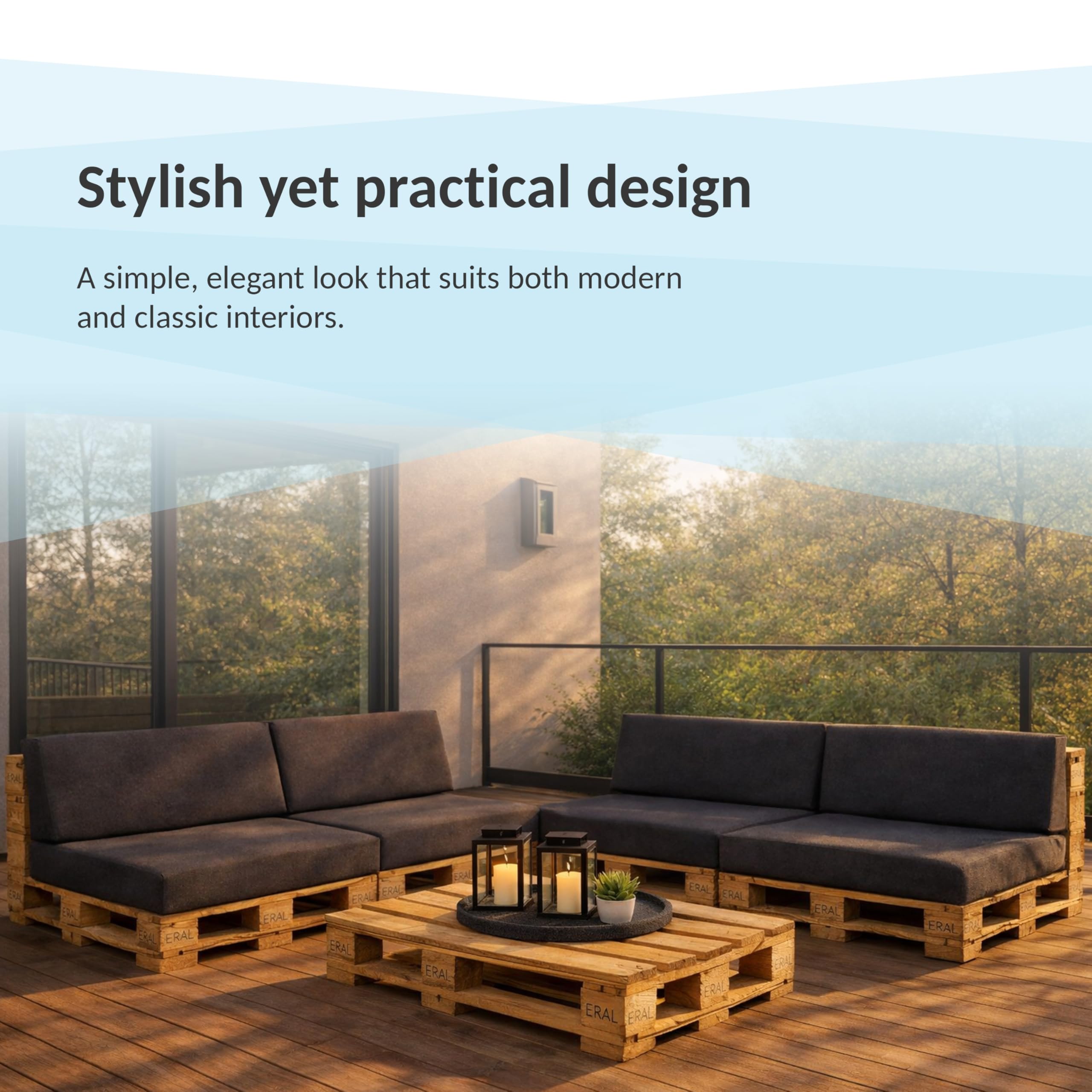 POKAR Set de 2 Cojines para Palets Impermeable | 1x Asiento 120x80 + 1x Respaldo 120x40 para Sofá de Jardín | Fundas Desenfundables | Ideal para Europalés | Fabricado en UE | Oeko-Tex | Beige