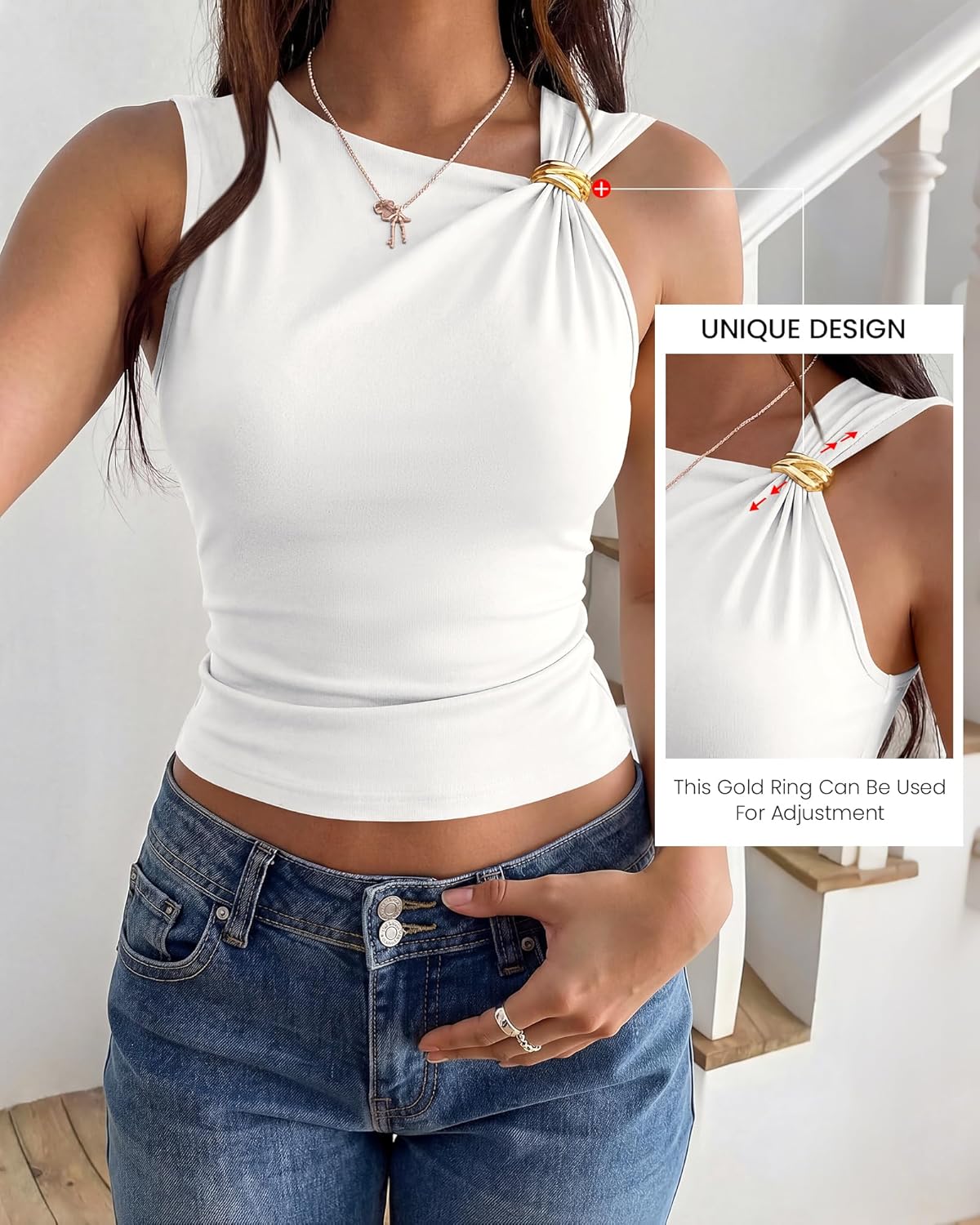 BTFBM Spring Tops for Women 2026 Asymmetrical Neck Sleeveless Going Out Summer Outfits Casual Ruched Y2k Tank Top Clothes - Image 4