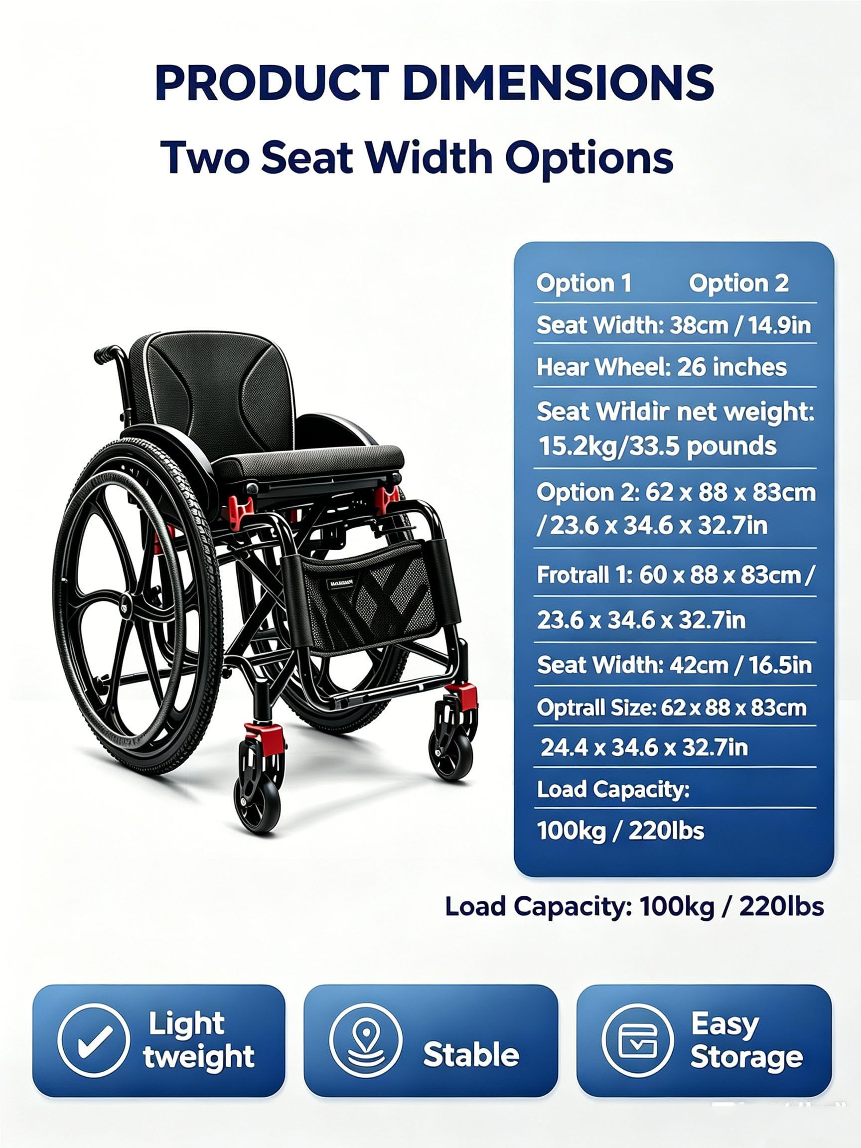 Lekki sportowy wózek inwalidzki (napędzany ręcznie) SeatW38cm | Model składany z napędem ręcznym, koła 24-calowe, regulowany podnóżek, aluminiowa rama, lekki wózek sportowy