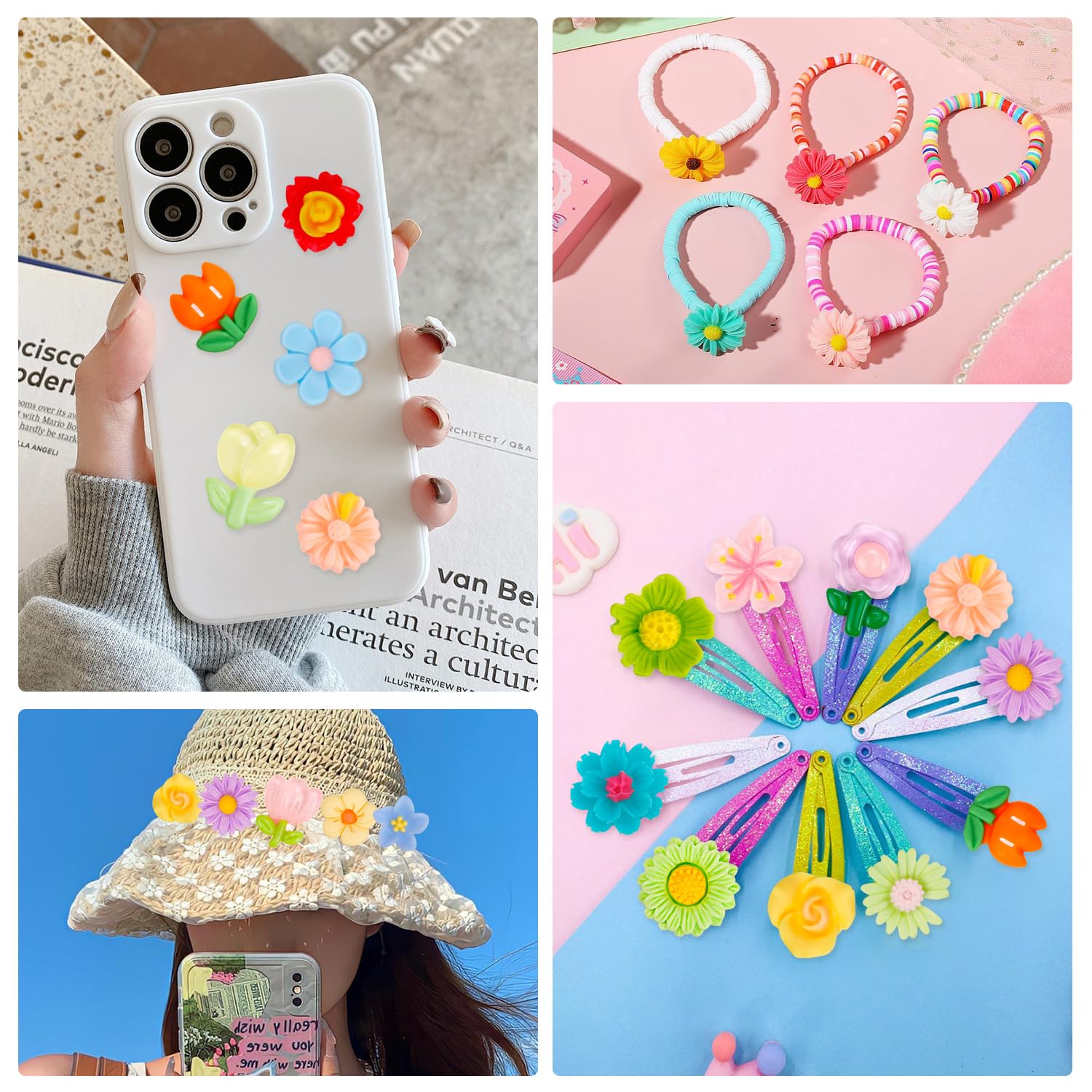 175Pcs Flatback Resin Flower Charms for Craft DIY Tiny Flower Cabochons Embellishment Mixed Colors Daisy for Jewelry Making Scrapbooking Resin Slime Charms Hair Clips Bracelets Phone Case Decor - Image 5