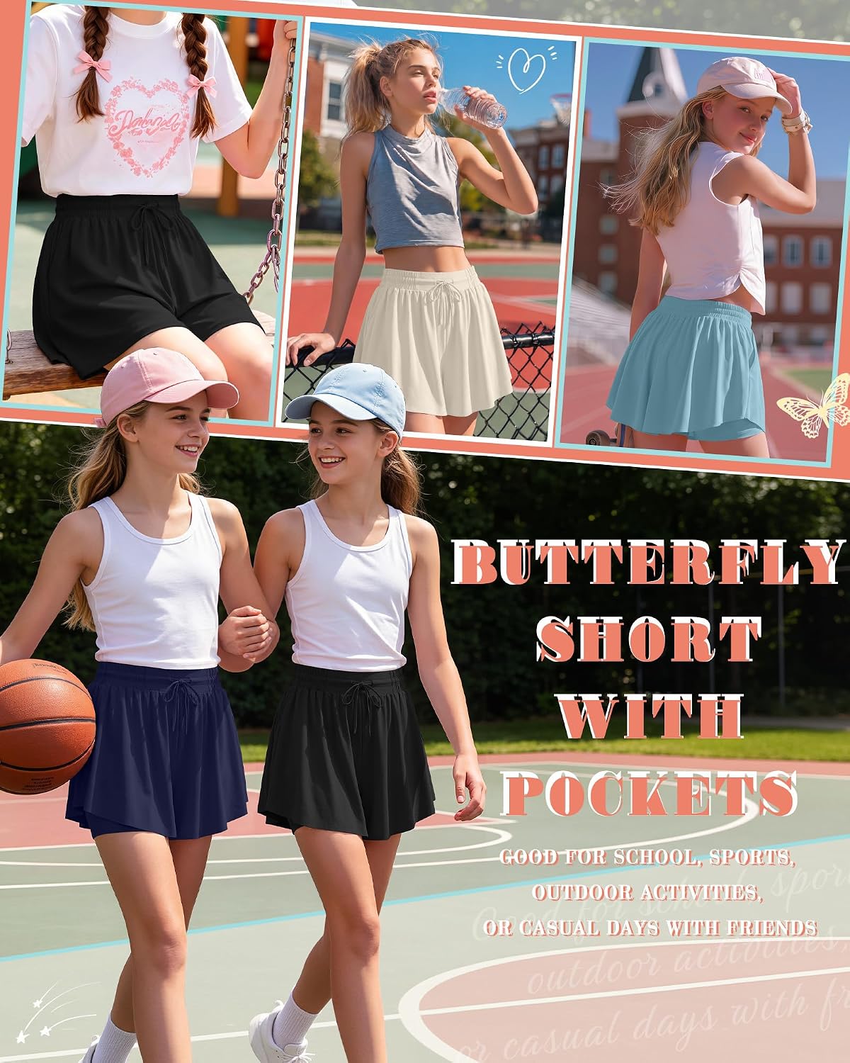 Xaatren 4 Pack Girls' Flowy Shorts Athletic Shorts