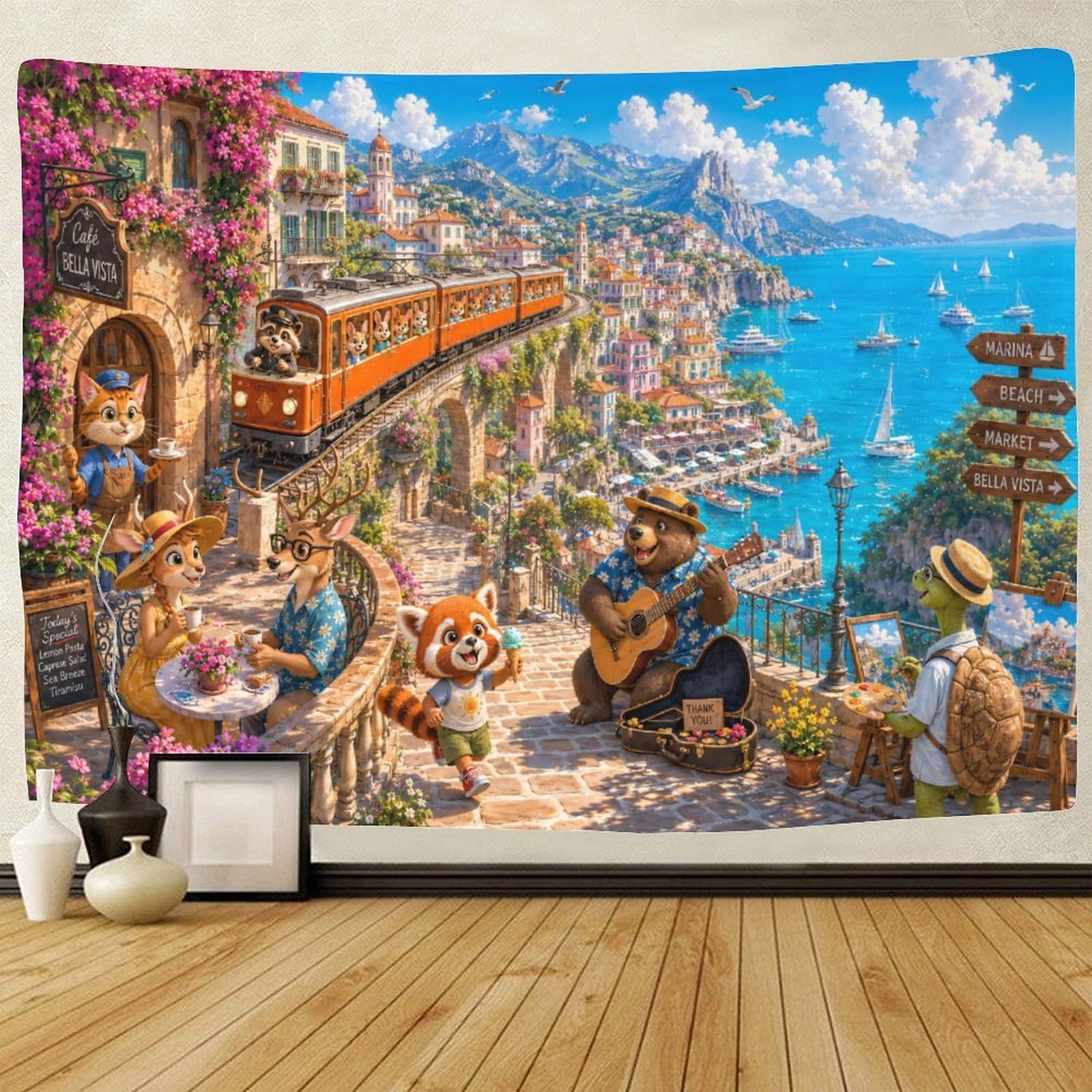 GPMNBCXZK Animal Amalfi Coast Train Wall Hanging Decor 3D Print Tapestry for Bedroom Tapestries Home Decoration Curtain Living Room Dorm 70cmx100cm