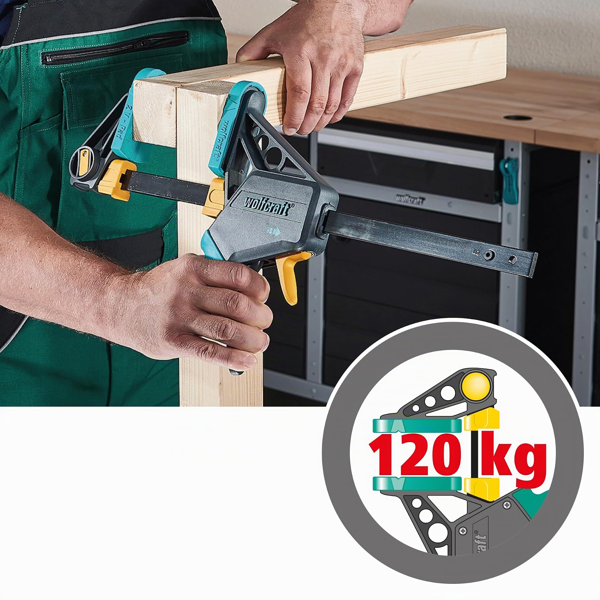 wolfcraft Sargento monomanual PRO L, 700 mm I 3033000 I Para trabajar de forma controlada y cómoda, perfecto para proyectos de madera y muebles