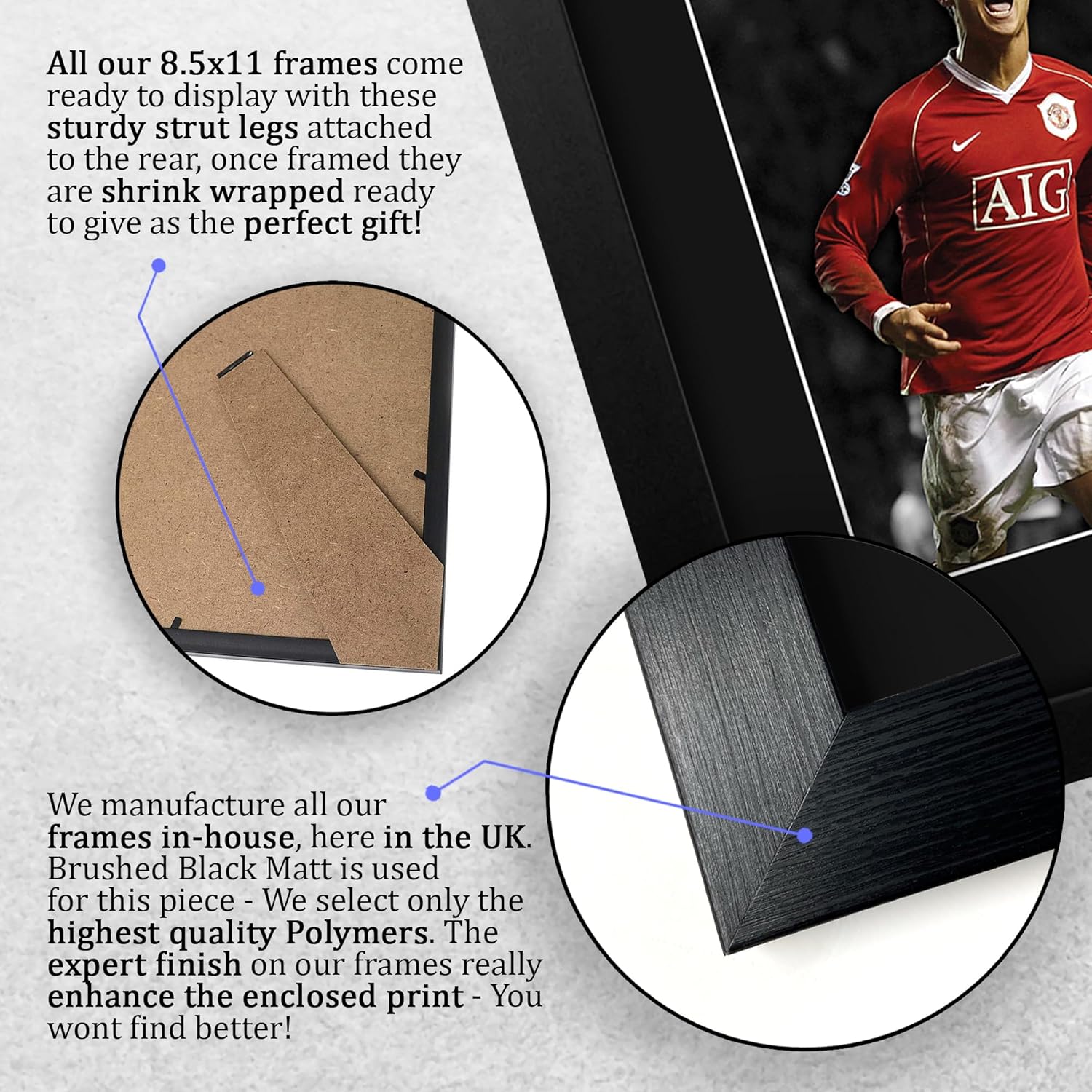HWC Trading Cristiano Ronaldo Framed Gifts Printed Signed Autograph Picture for Soccer Fans and Supporters - US Letter Size
