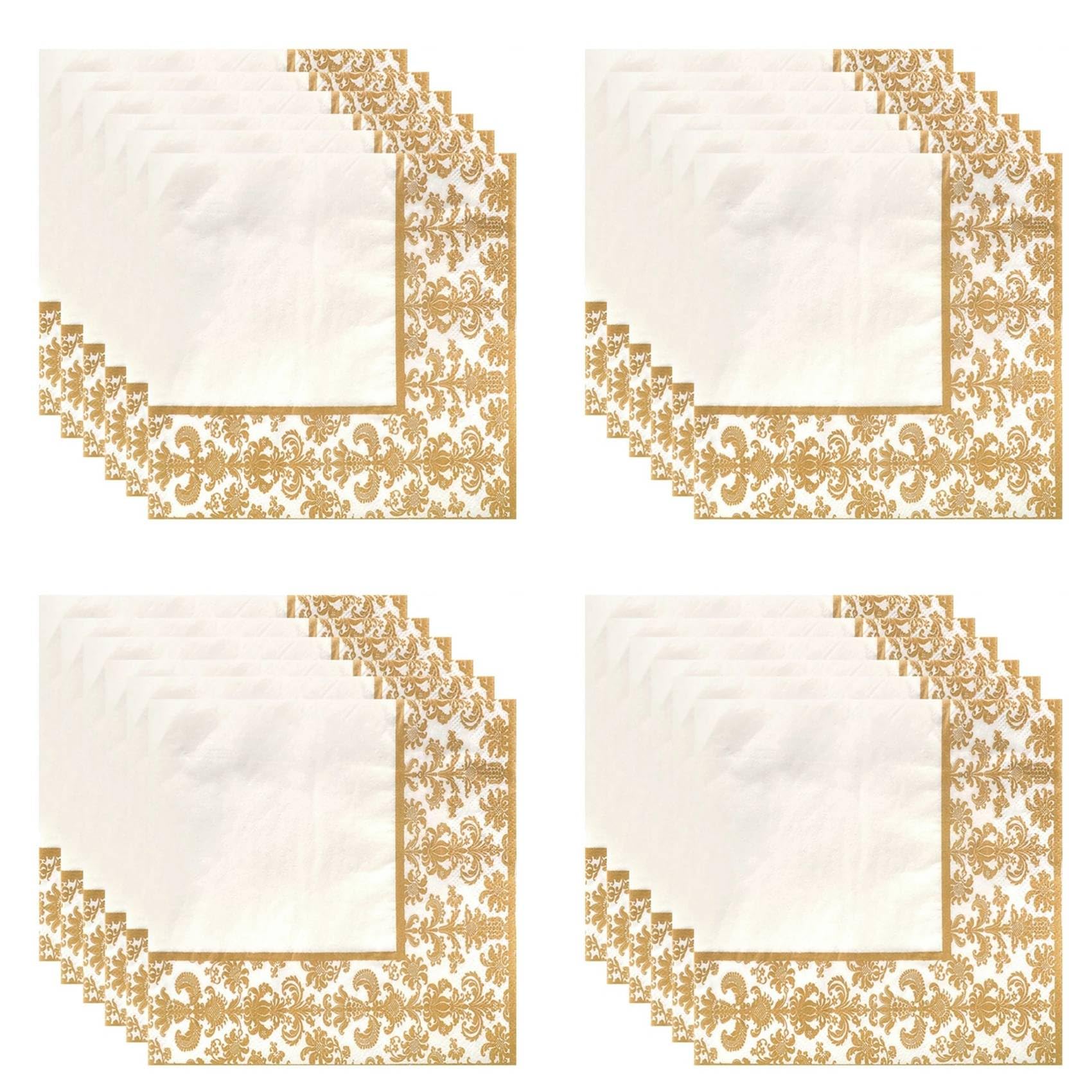 Hndhbfgrt 400Pcs Gold Printing Disposable Napkin Tissue Paper Printed Napkins for Restaurant and Hotel (Golden + White)