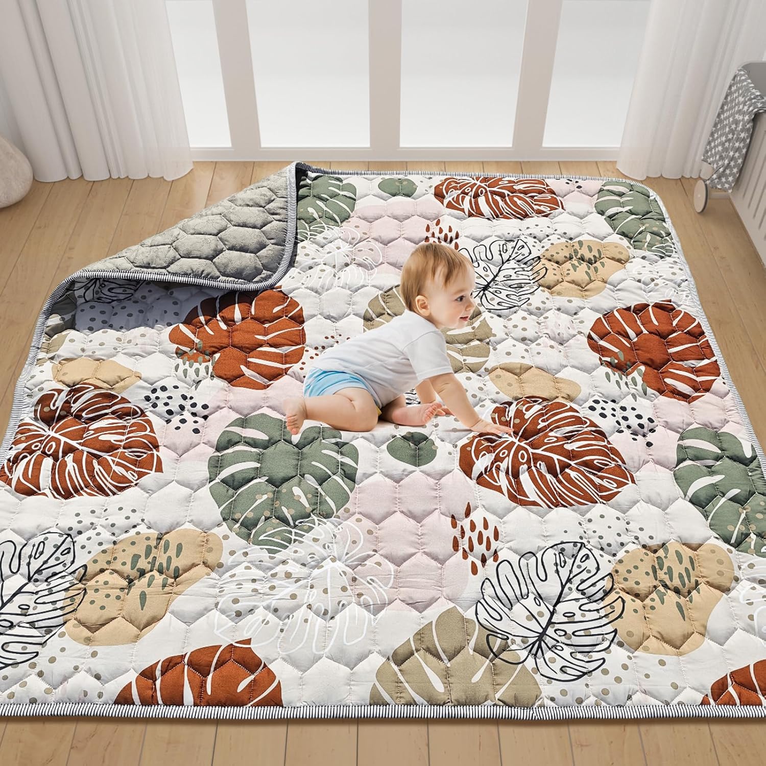 FLAGAV Baby Play Mat for Infants and Toddlers, Machine Washable, 50" x 50" Playmat, Soft Cushioned Floor Mat for Crawling, Tummy Time