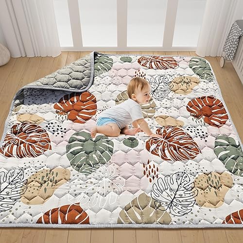 FLAGAV Tapete de juego para bebés y niños pequeños, extra grande de 50 x 50 pulgadas, tapete de juego plegable de espuma, tapete reversible suave y