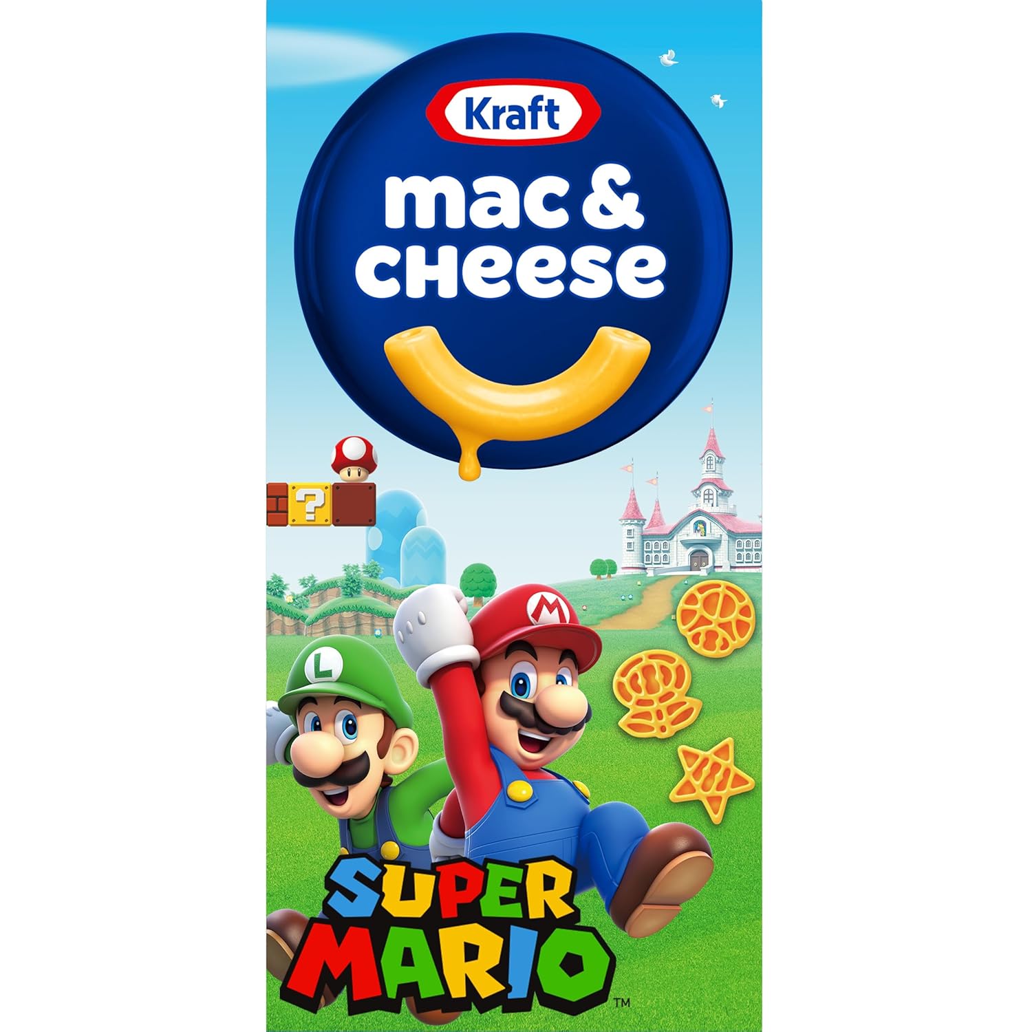 Kraft Mac & Cheese Super Mario Power-Up Pasta Shapes, Original Flavor 5.5oz Box - No Artificial Flavors, Fun Kids Dinner