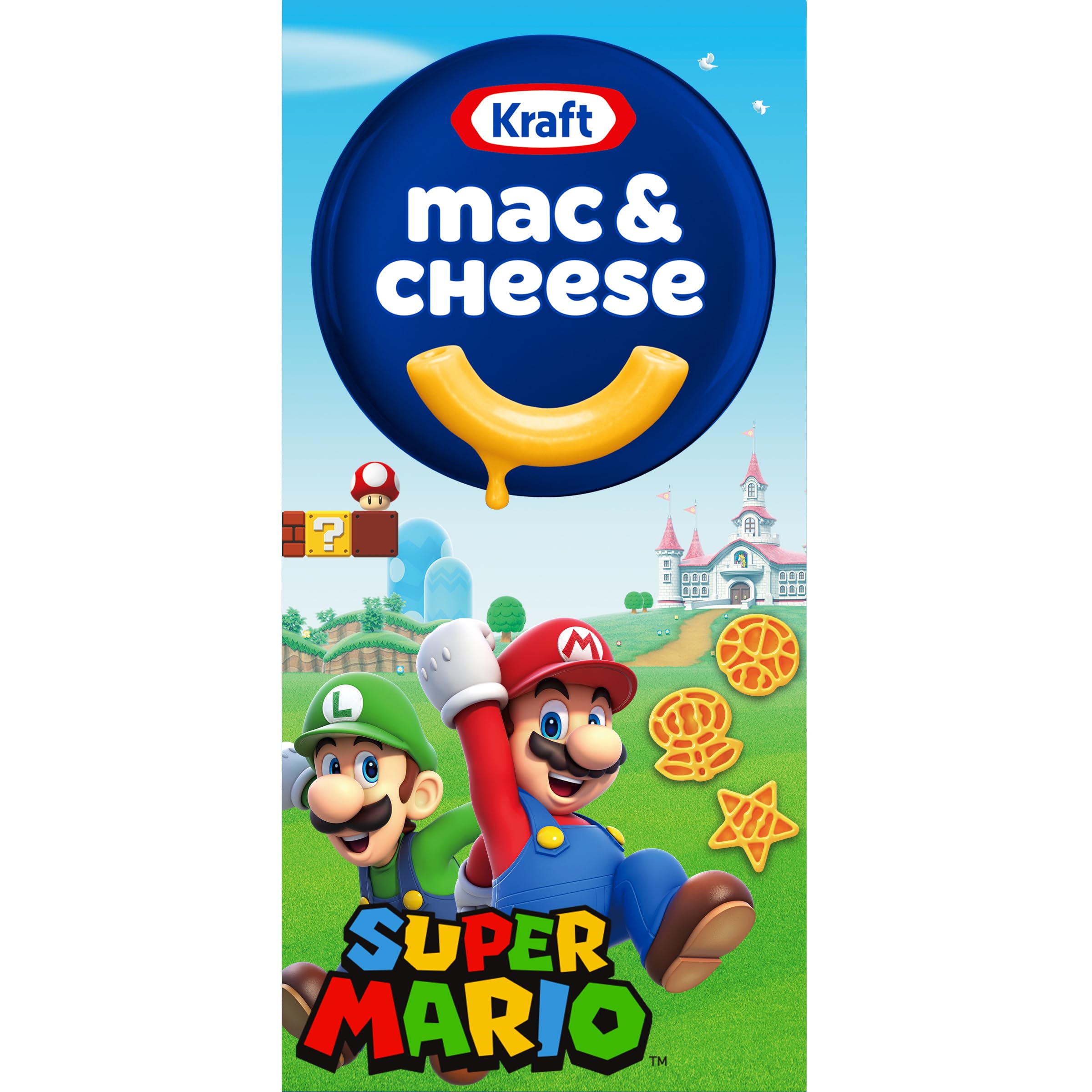 Kraft Mac and Cheese with Super Mario Power-Up Pasta Shapes, 1 Box, for Easy Dinner or Dinner Sides, Original Flavor, No Artificial Flavors, Preservatives or Dyes, 5.5 oz