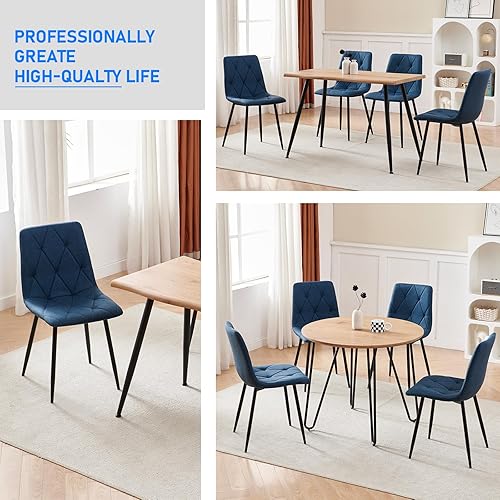 Miniatura 6 de Btrpily Juego de 4 sillas de comedor, silla de comedor con marco de metal para cocina, silla de asiento de tela tecnológica para sala de estar, Azul