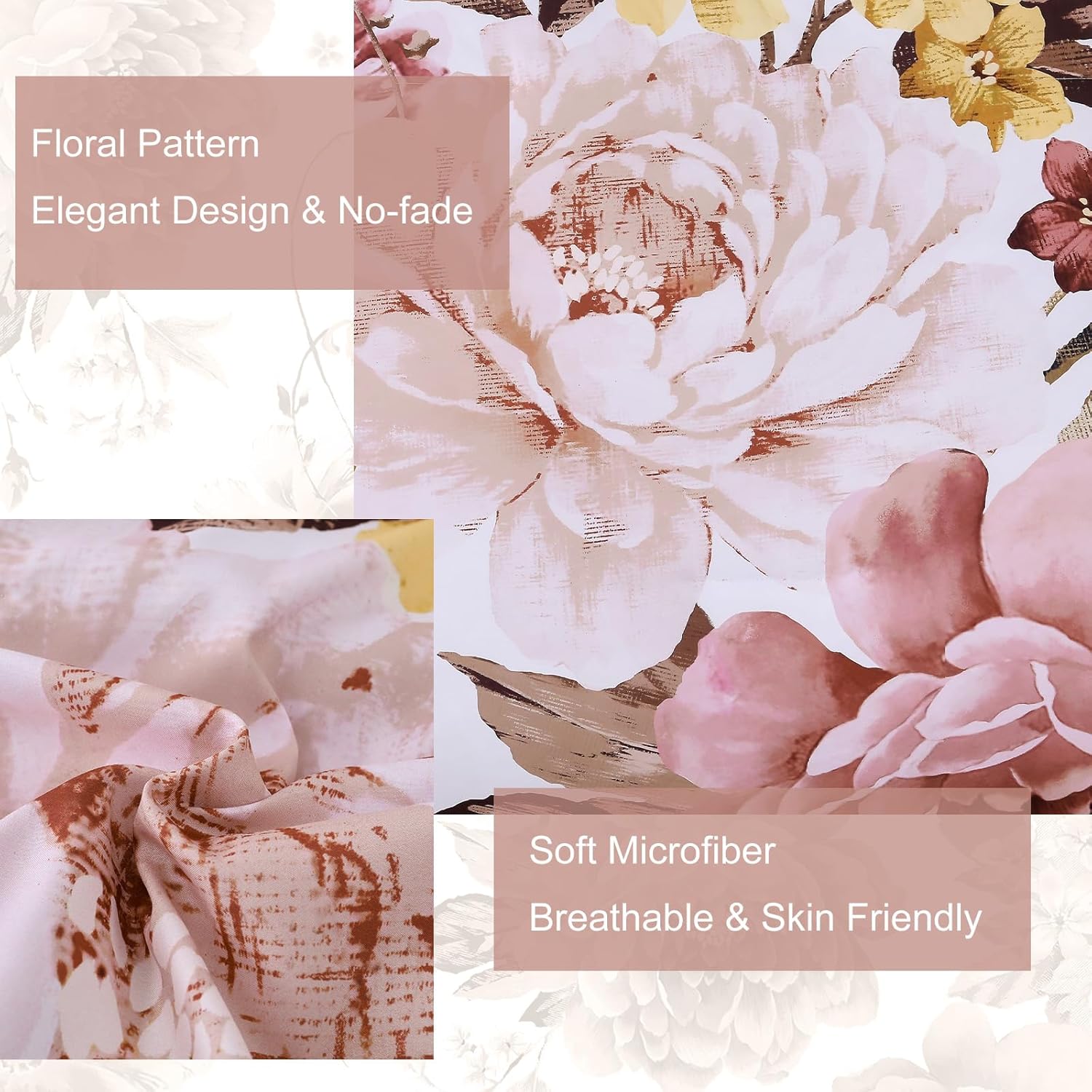 Dintszyayue Blush Comforter Set Queen Size 7 Pieces Floral Bed in a Bag Elegant Flower Bed Comforter Set Soft Bedding Sets for All Season with Flat Sheet, Fitted Sheets, Pillowcases & Shams - Image 4