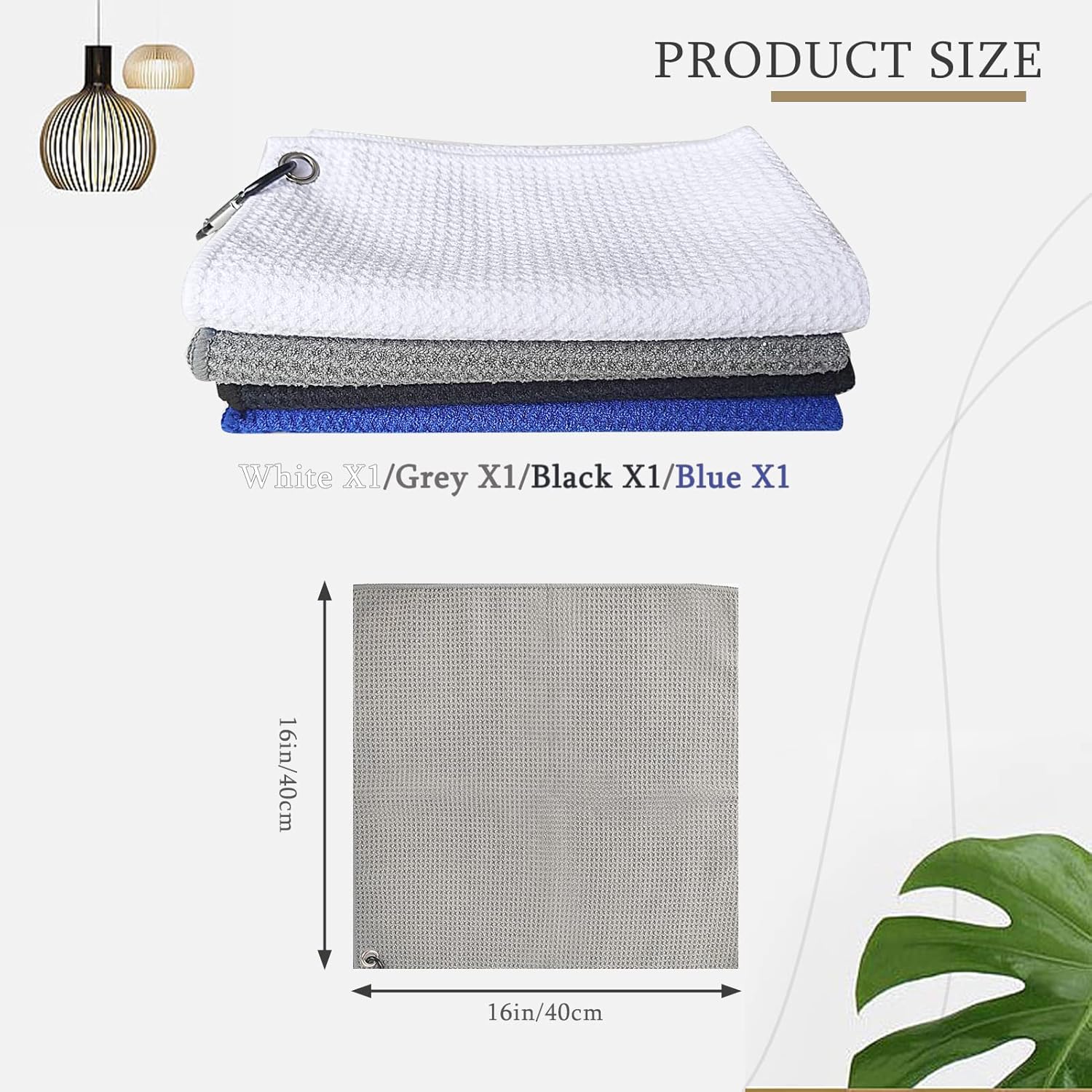 review Golf Towel, 4 Pack Microfiber Fabric Waffle Pattern Golf Towel, Tri-fold Golf Towel for Golf Bags with Clip, Golf Club Cleaning Towel for Men with Heavy Duty Carabiner Clip (16