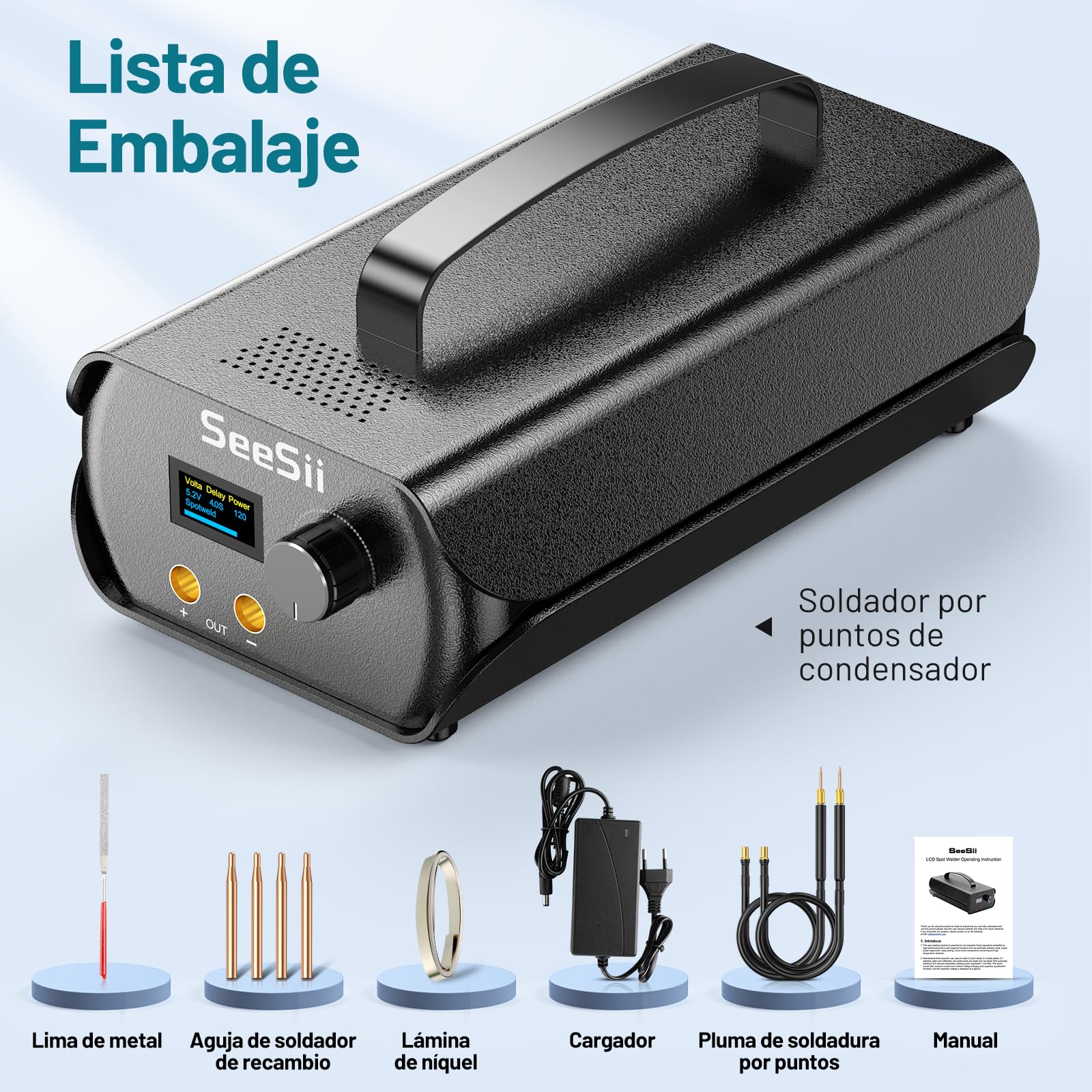 Seesii Condensador Soldador de Punto: Equipo de Soldadura de Puntos Portátil con 3000F Condensador, Spot Welder con 120 Engranajes Ajustables para Tira de Níquel 0,1-0,3 mm
