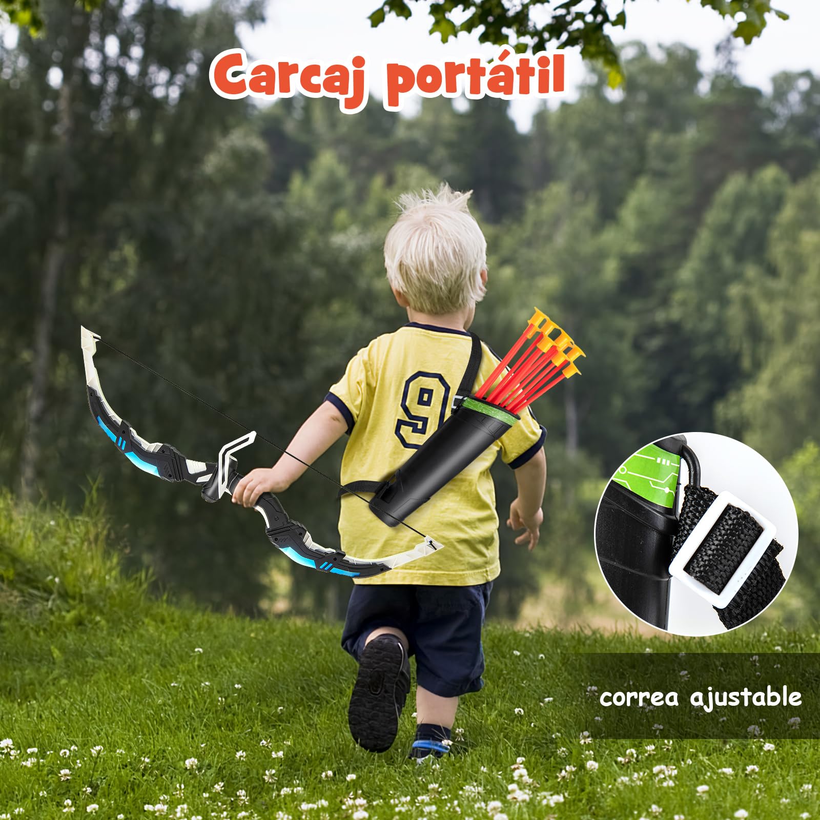 COSTWAY Juego de 2 Arcos y Flechas de Juguetes para Niños, Set de Juguetes de Tiro con Arco con 20 Flechas de Ventosa, Objetivo de Pie o Colgante, Portaflechas para Juegos para Niños de 3+ Años