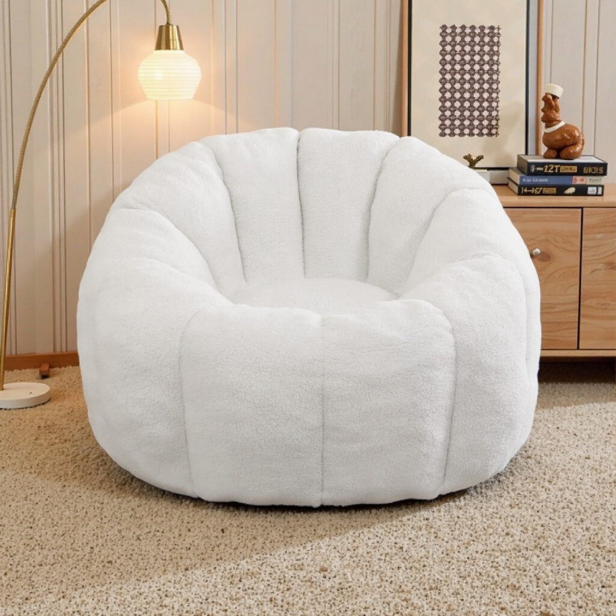 Lyon Sence Bean Bag Chair, Large Beanbag Chairs with Filling, Bean Bag Chair with Filler, Stuffed Beanbag Chairs for Living Room (Teddy Fabric in